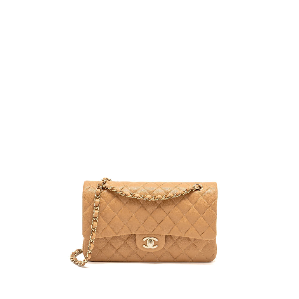 CHANEL MEDIUM CLASSIC DOUBLE FLAP BAG CAVIAR CARAMEL LGHW(MICROCHIP)