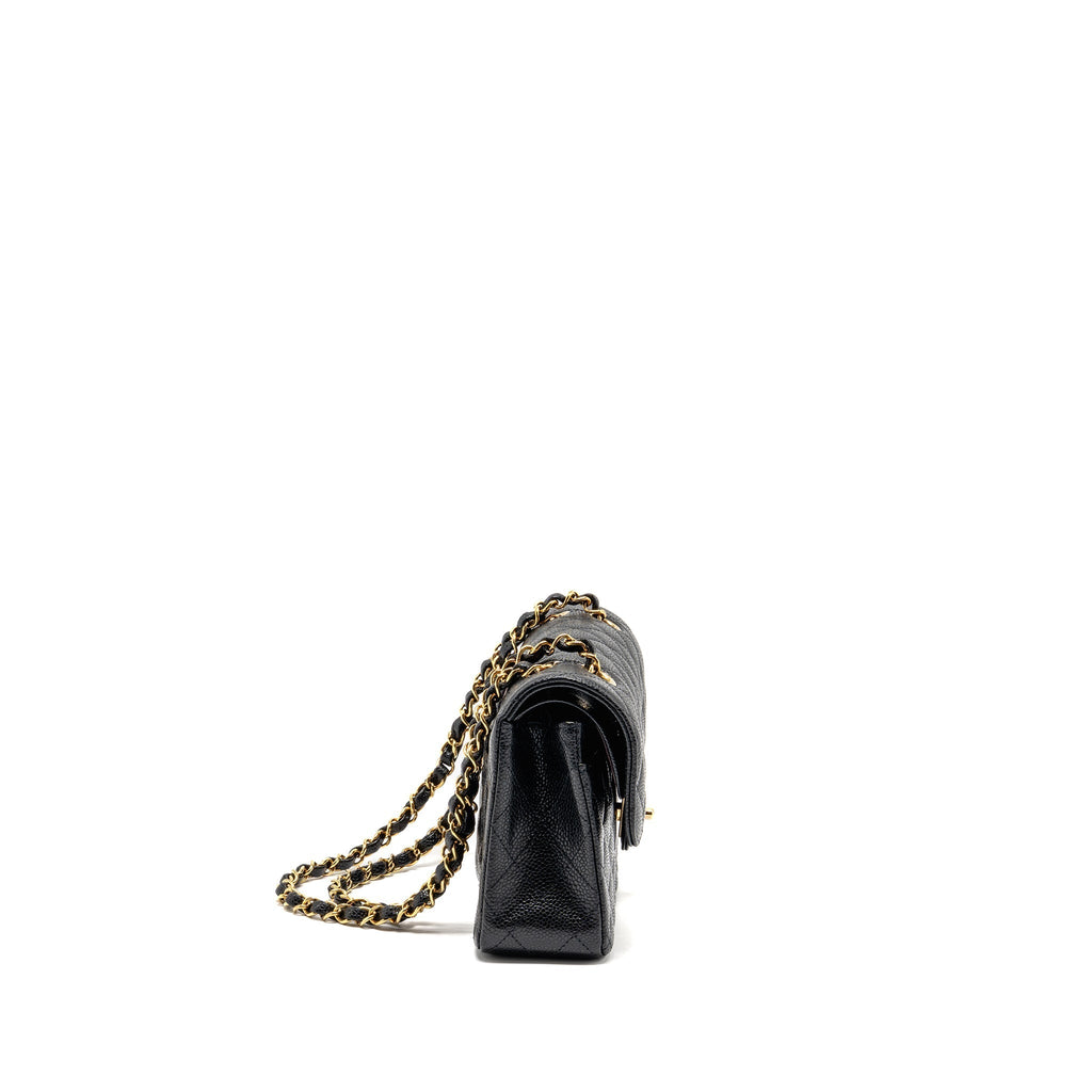 CHANEL SMALL CLASSIC DOUBLE FLAP BAG CAVIAR BLACK GHW (MICROCHIP)