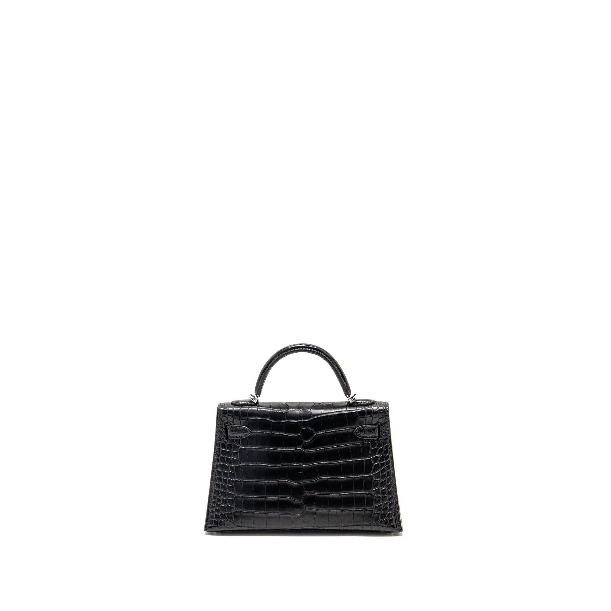 HERMES MINI KELLY II ALLIGATOR MISSSISSIPPIENSIS MATT BLACK SHW