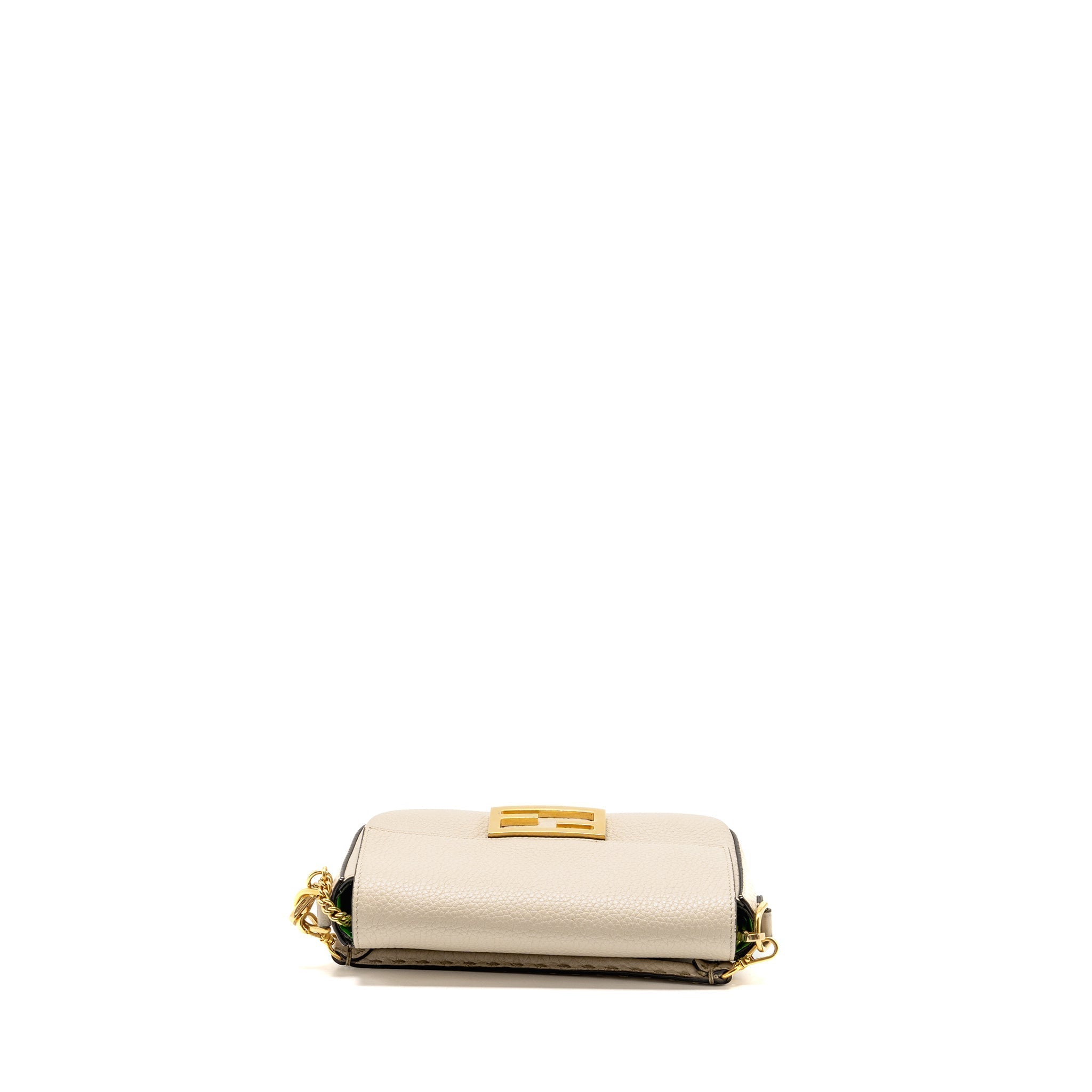 FENDI MINI BAGUETTE BAG CALFSKIN LIGHT BEIGE/GREEN GHW
