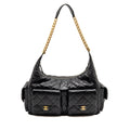 CHANEL 25C MAXI HOBO BAG LAMBSKIN BLACK GHW (MICROCHIP)