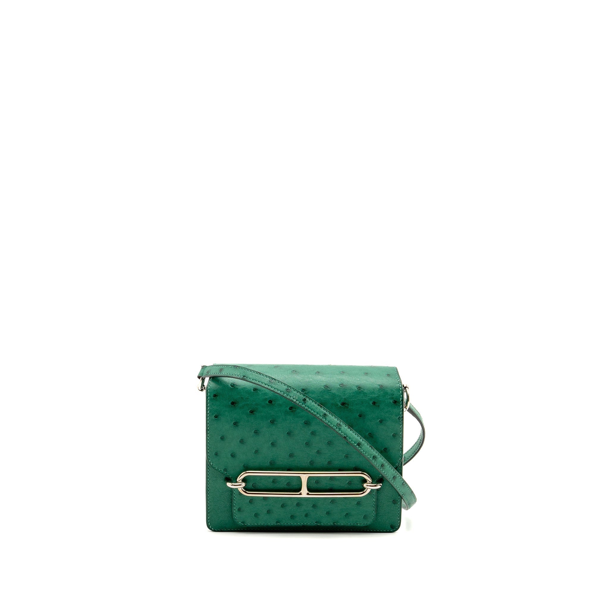 HERMES MINI ROULIS OSTRICH VERT VERTIGO SHW