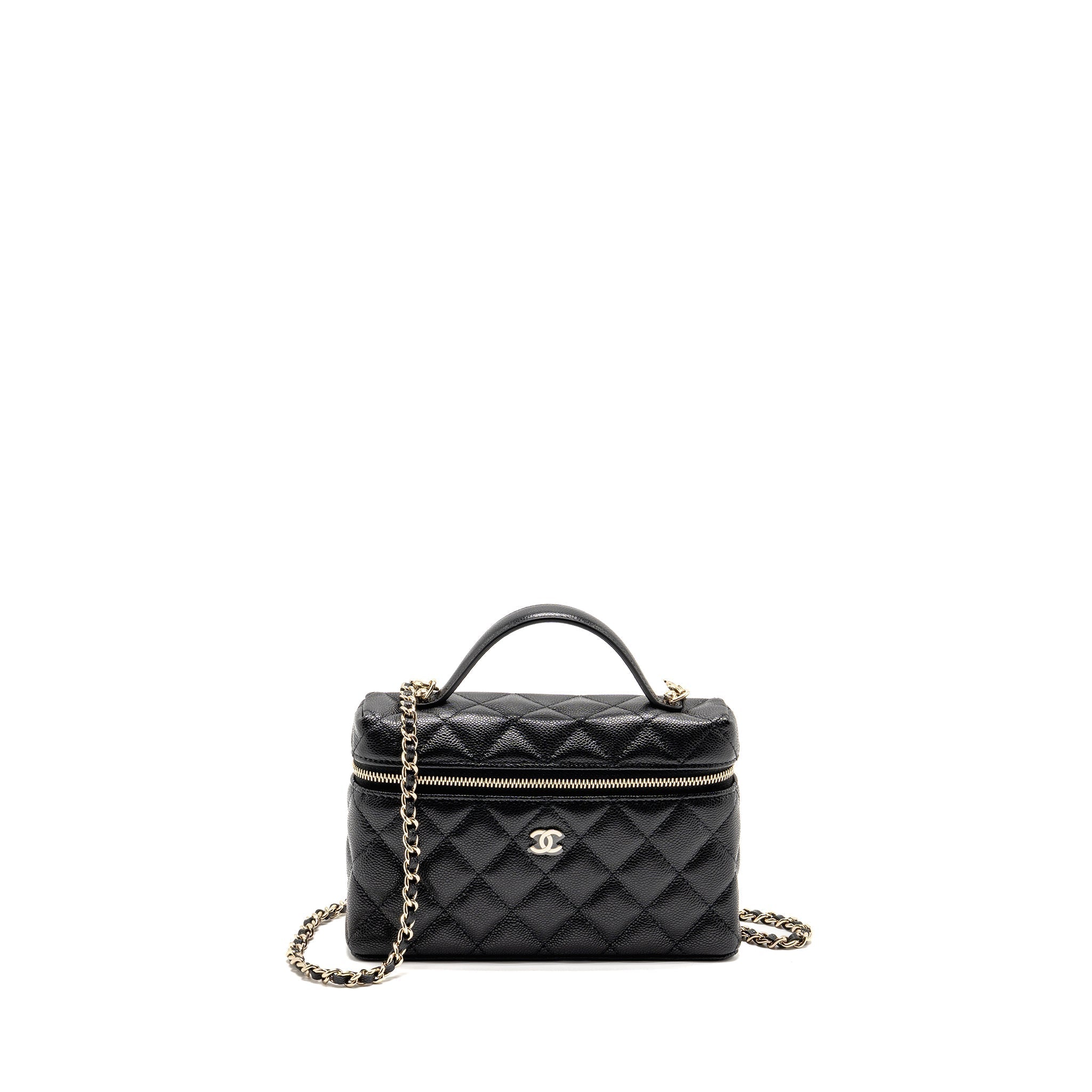 CHANEL 25P CC TOP HANDLE VANITY WITH CHAIN CAVIAR BLACK LGHW (MICROCHIP)