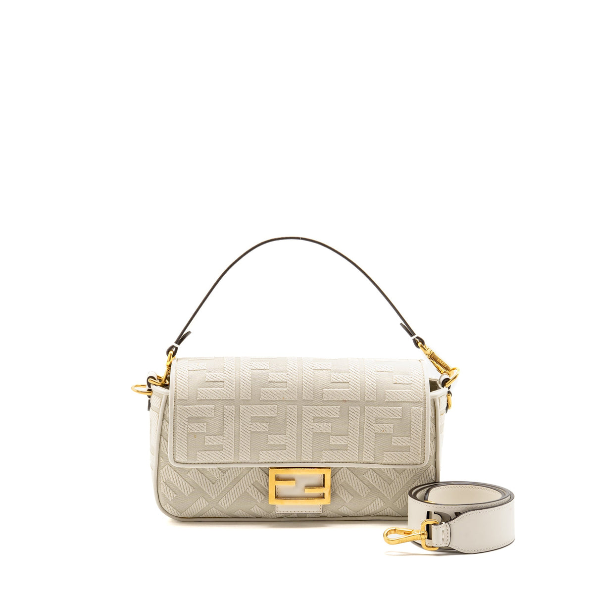 Fendi Baguette bag fabric white GHW