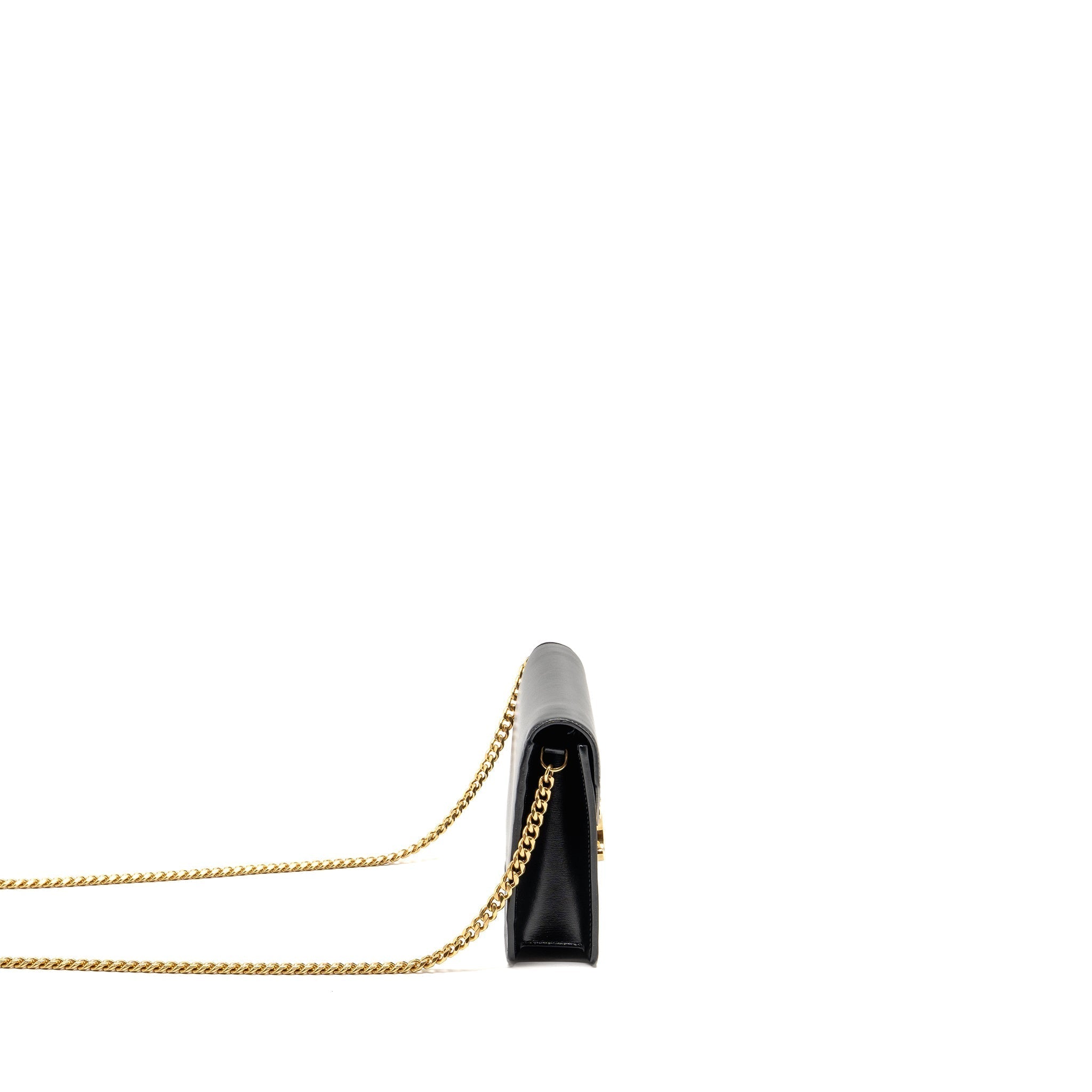 CELINE WALLET ON CHAIN MARGO SHINY CALFSKIN BLACK GHW