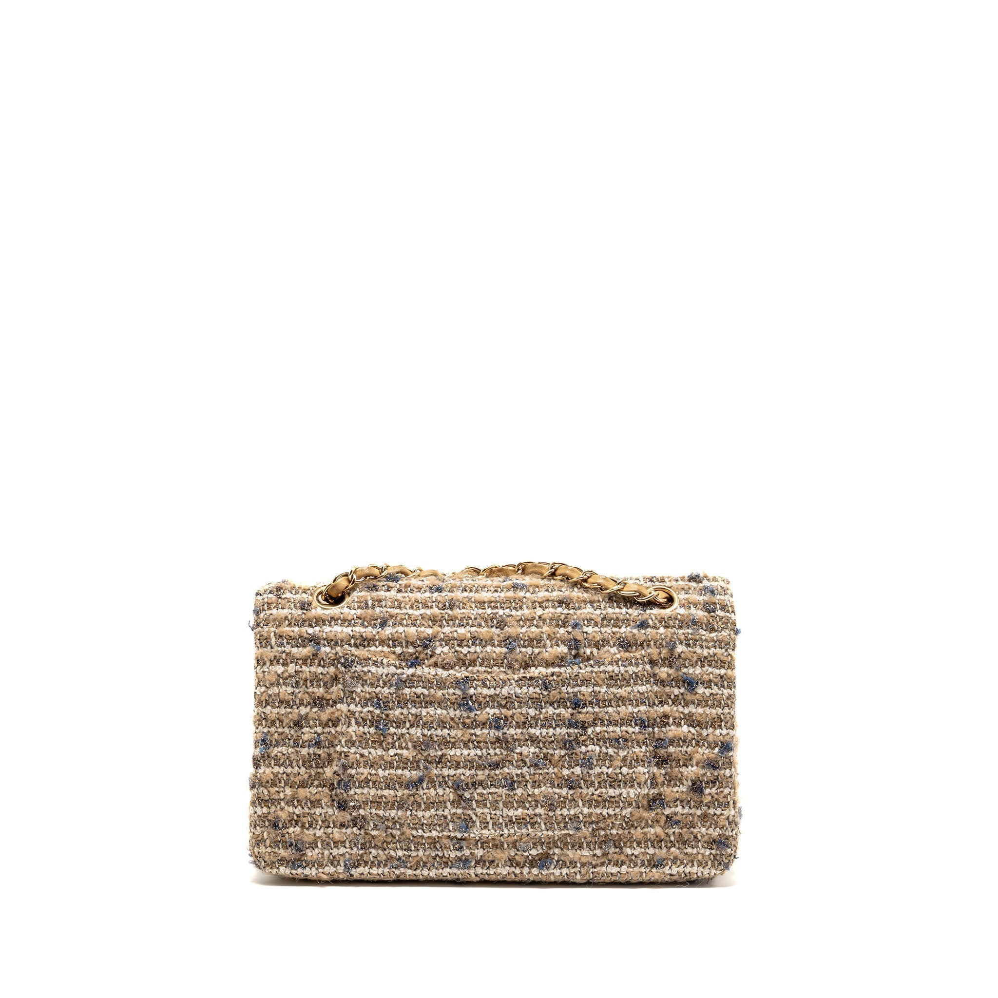 CHANEL MEDIUM CLASSIC DOUBLE FLAP BAG TWEED BEIGE/ECRU/GREY LGHW