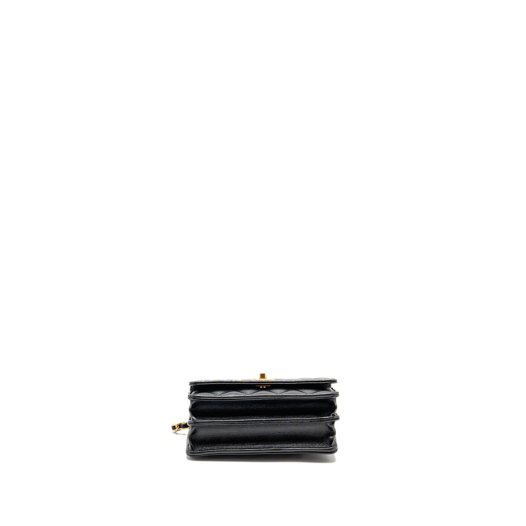 CHANEL TOP HANDLE MINI WALLET ON CHAIN CALFSKIN BLACK GHW(MICROCHIP)