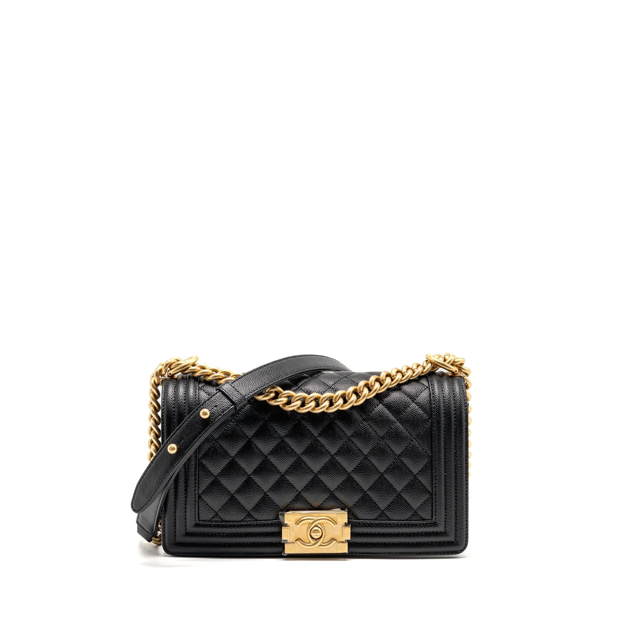 CHANEL MEDIUM BOY BAG CAVIAR BLACK GHW (MICROCHIP)