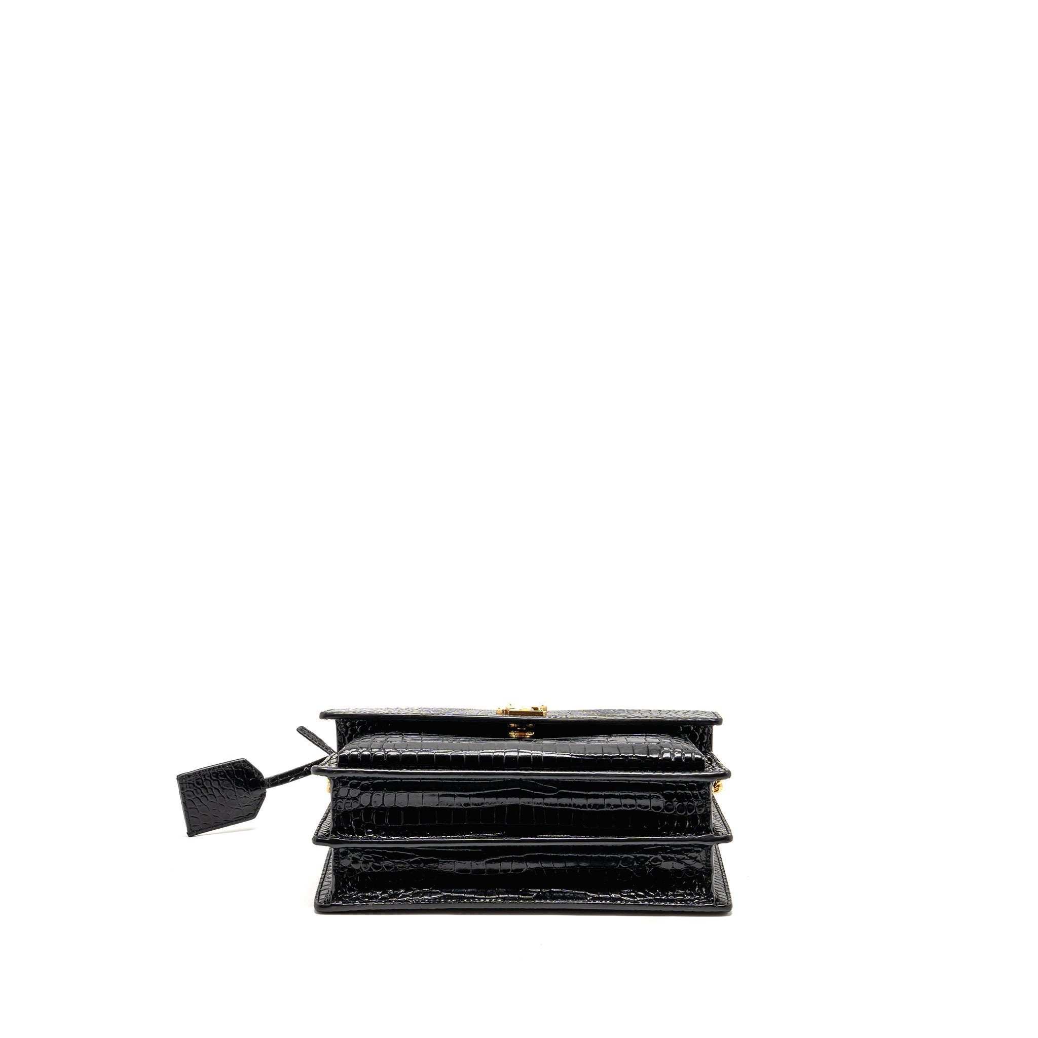 SAINT LAURENT/YSL SUNSET MEDIUM CROCODILE-EMBOSSED CALFSKIN BLACK GHW