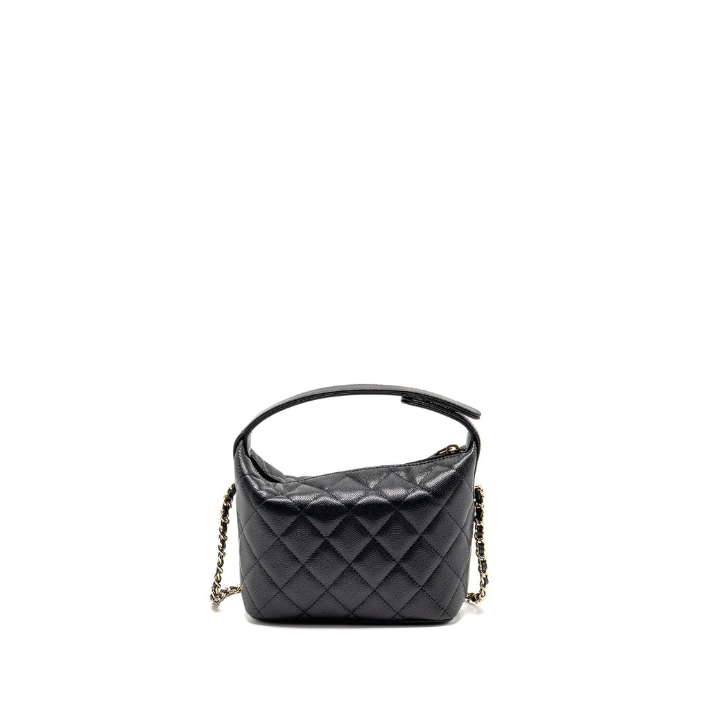 CHANEL 25C DETAIL CC LOGO QUILTED HOBO BAG CAVIAR BLACK LGHW (MICROCHIP)