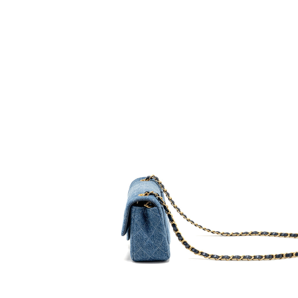 CHANEL MINI RECTANGULAR FLAP BAG DENIM BLUE GHW (MICROCHIP)