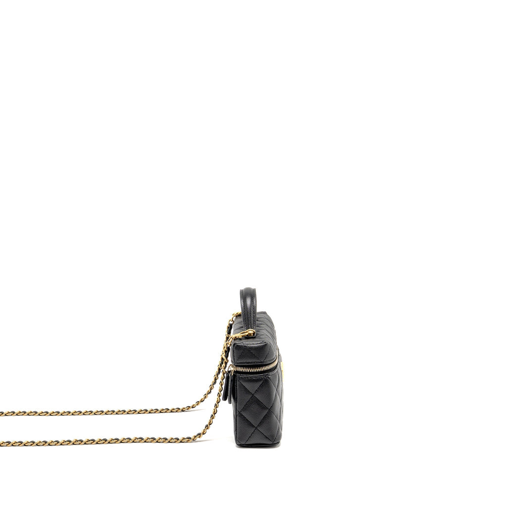 CHANEL TOP HANDLE VANITY BAG WITH CHAIN CAVIAR BLACK GHW (MICROCHIP)