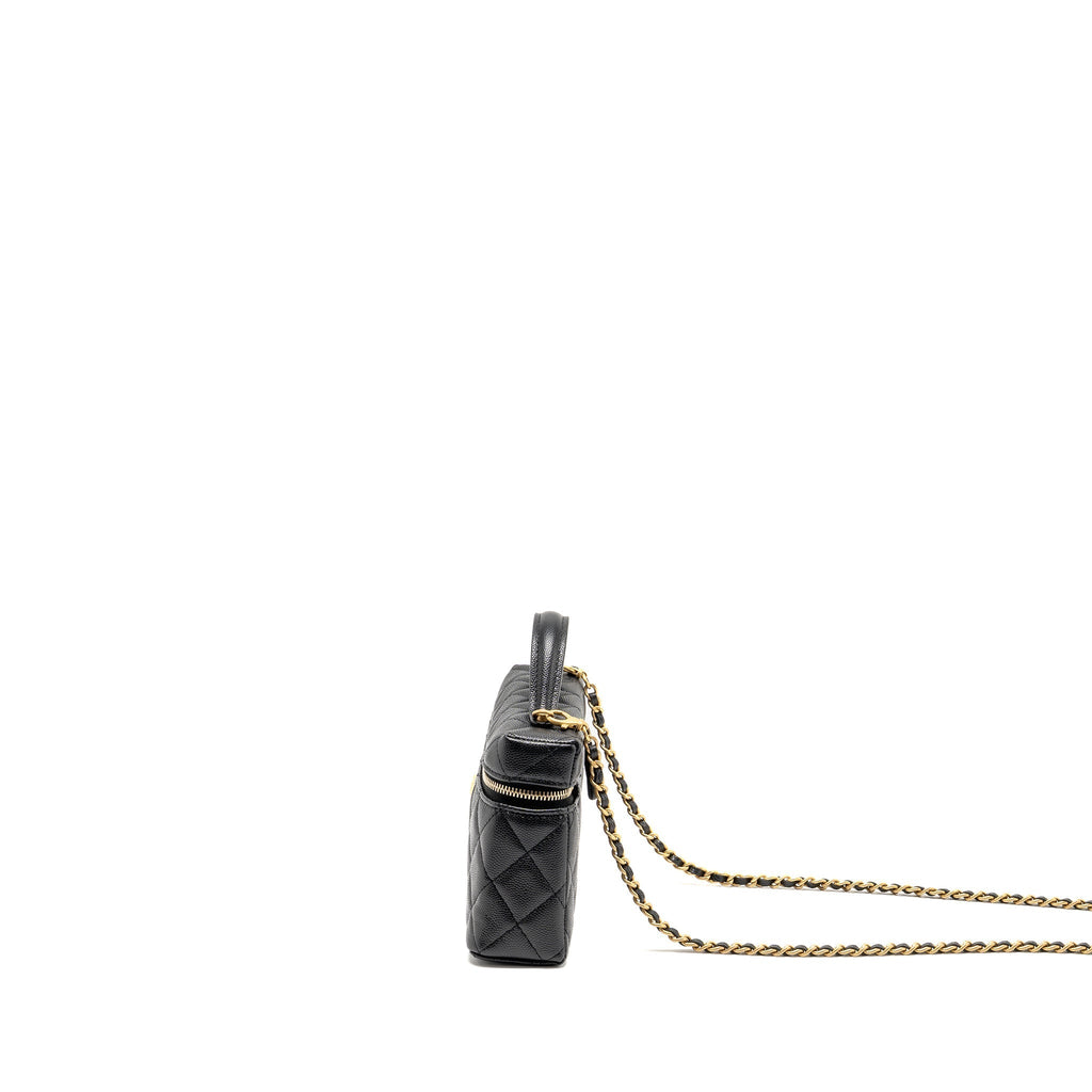 CHANEL TOP HANDLE VANITY BAG WITH CHAIN CAVIAR BLACK GHW (MICROCHIP)