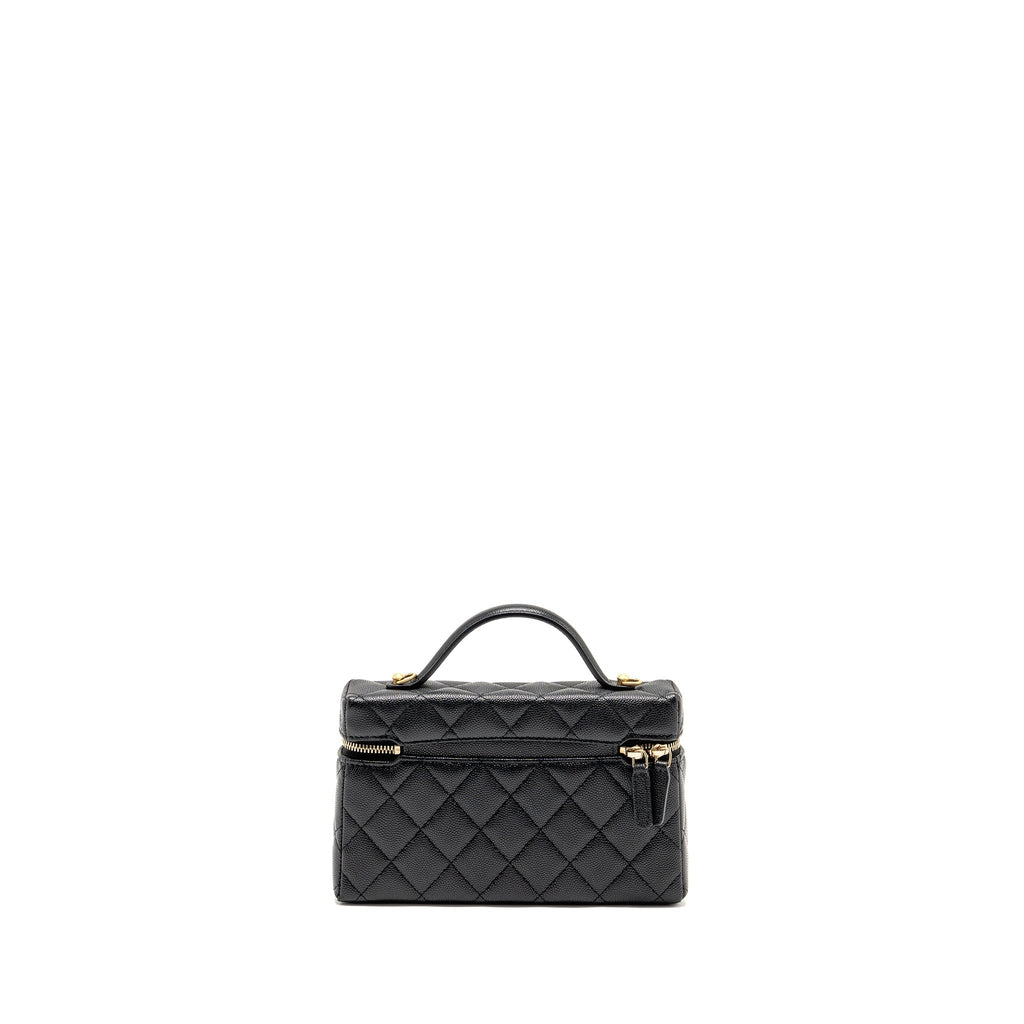 CHANEL TOP HANDLE VANITY BAG WITH CHAIN CAVIAR BLACK GHW (MICROCHIP)