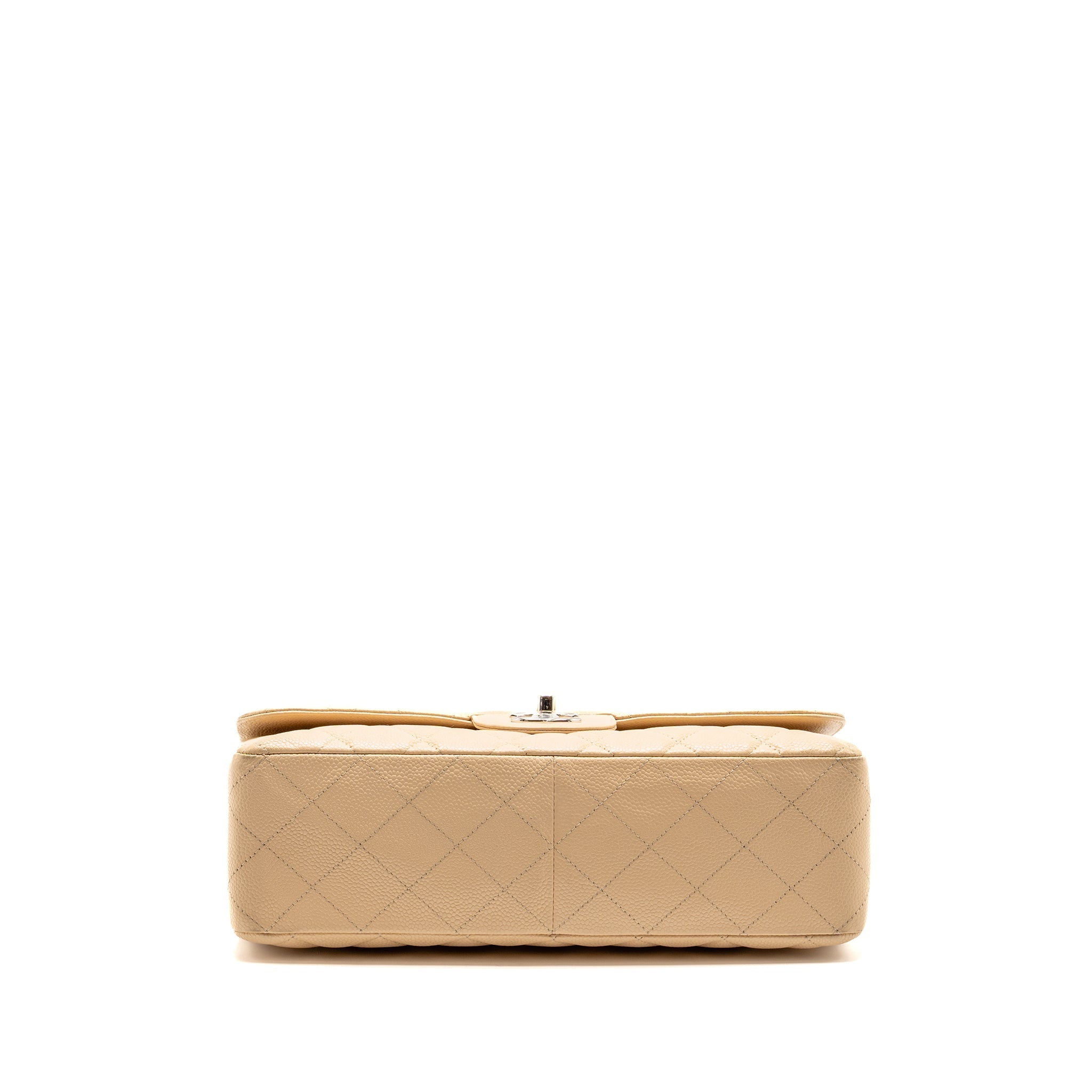CHANEL JUMBO CLASSIC SINGLE FLAP BAG CAVIAR BEIGE SHW