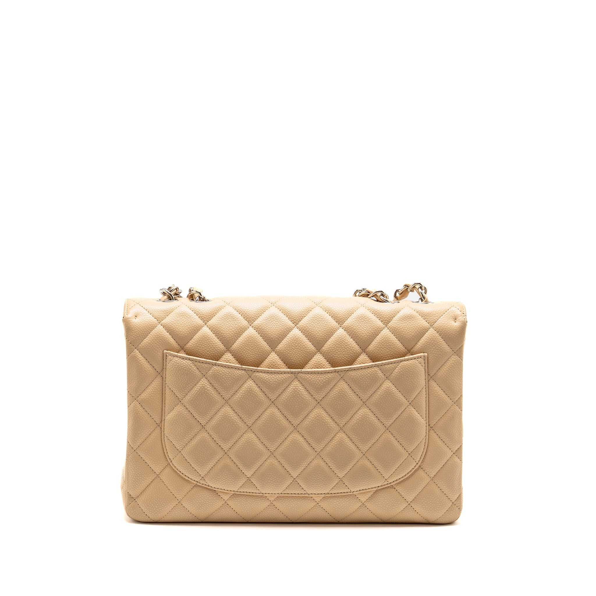 CHANEL JUMBO CLASSIC SINGLE FLAP BAG CAVIAR BEIGE SHW