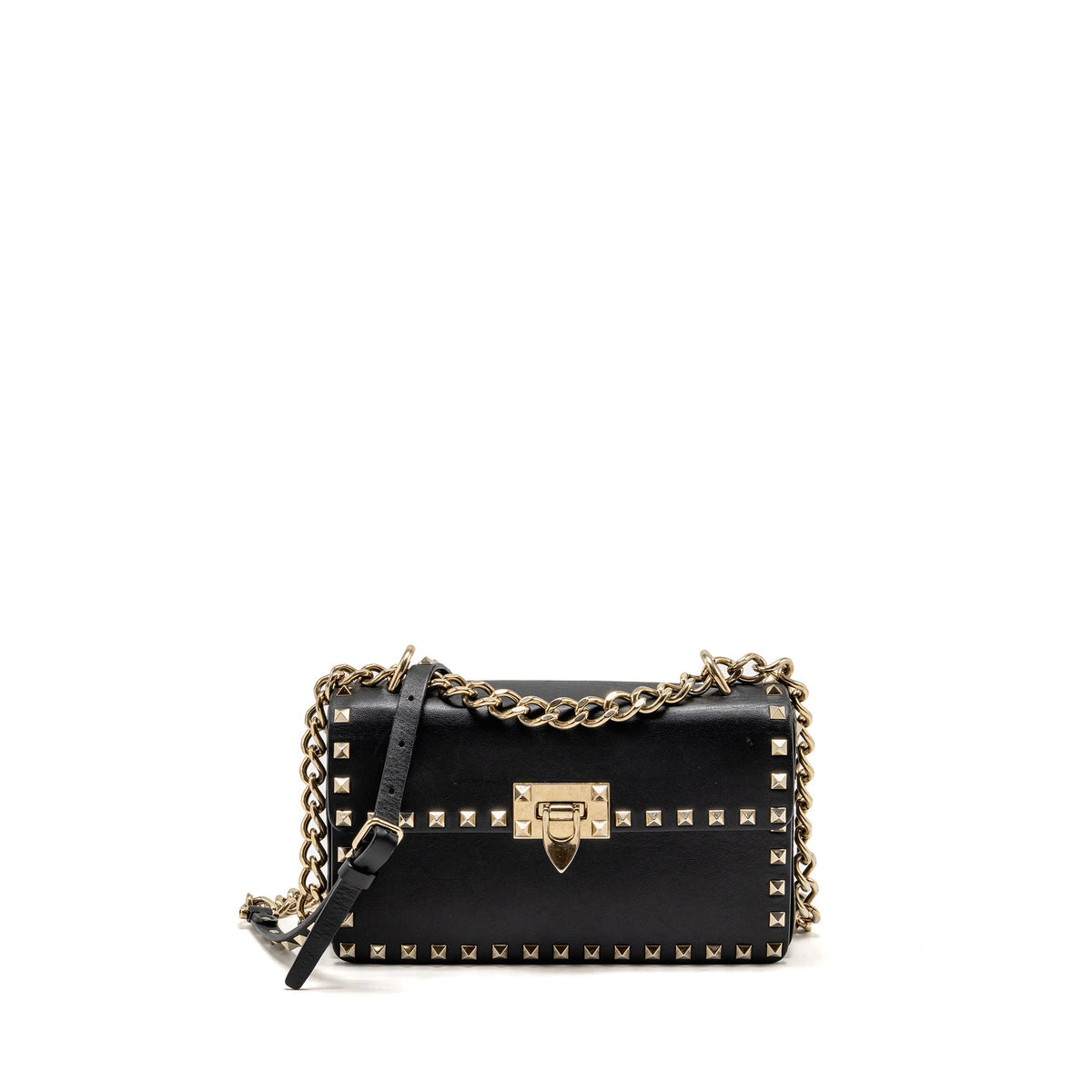 Valentino Small Rockstud Crossbody Bag with Chain Calfskin Black GHW