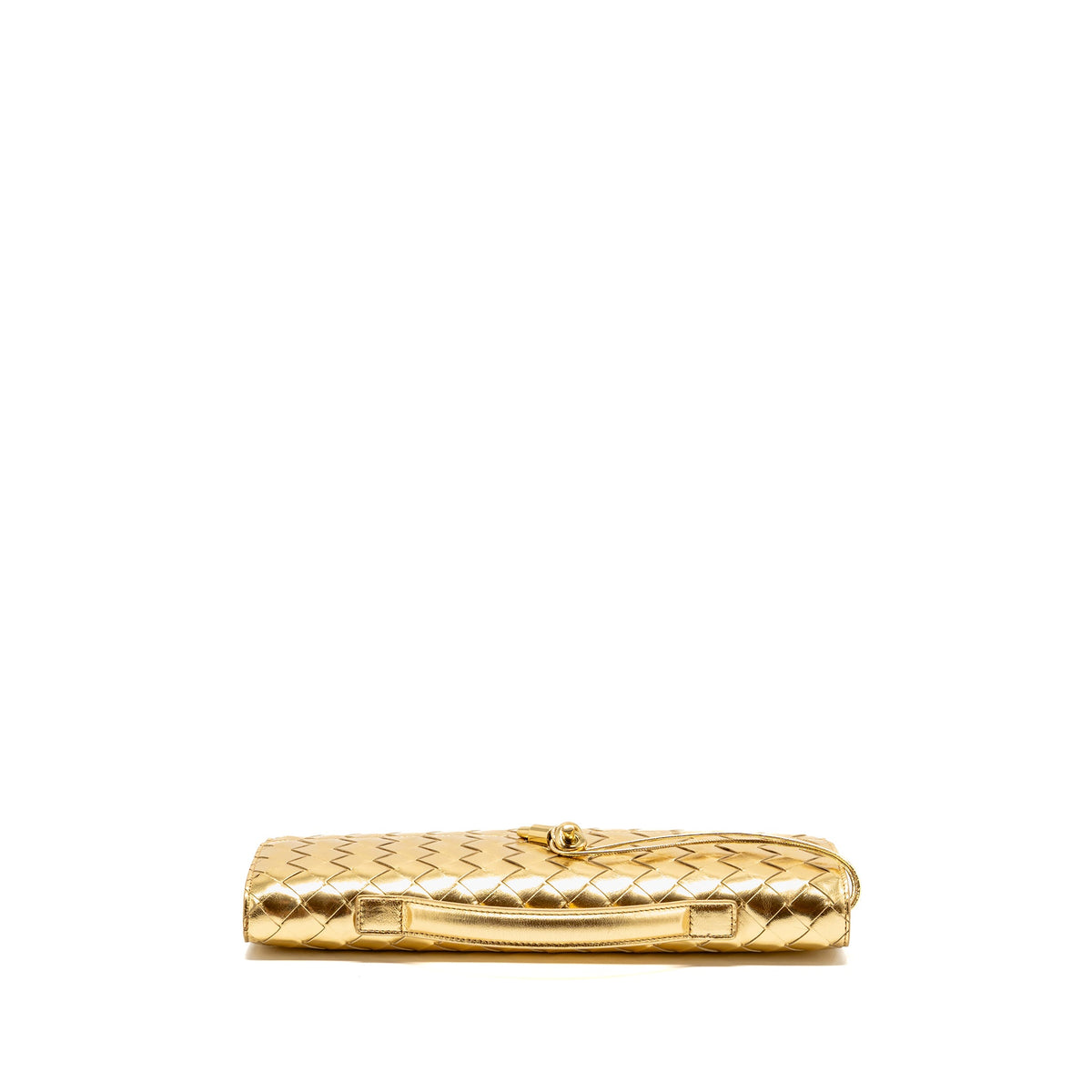 Bottega Veneta Andiamo Clutch Foggy Mirror Effect Intrecciato Leather Gold GHW