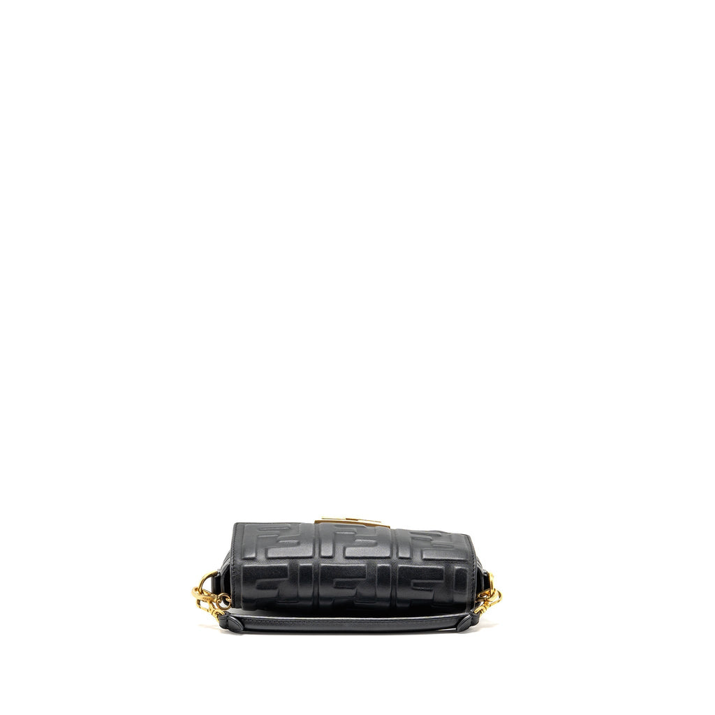 FENDI MINI BAGUETTE BAG FF MOTIF LAMBSKIN BLACK GHW