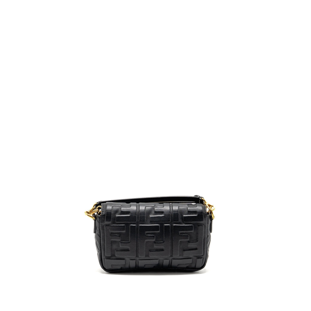 FENDI MINI BAGUETTE BAG FF MOTIF LAMBSKIN BLACK GHW