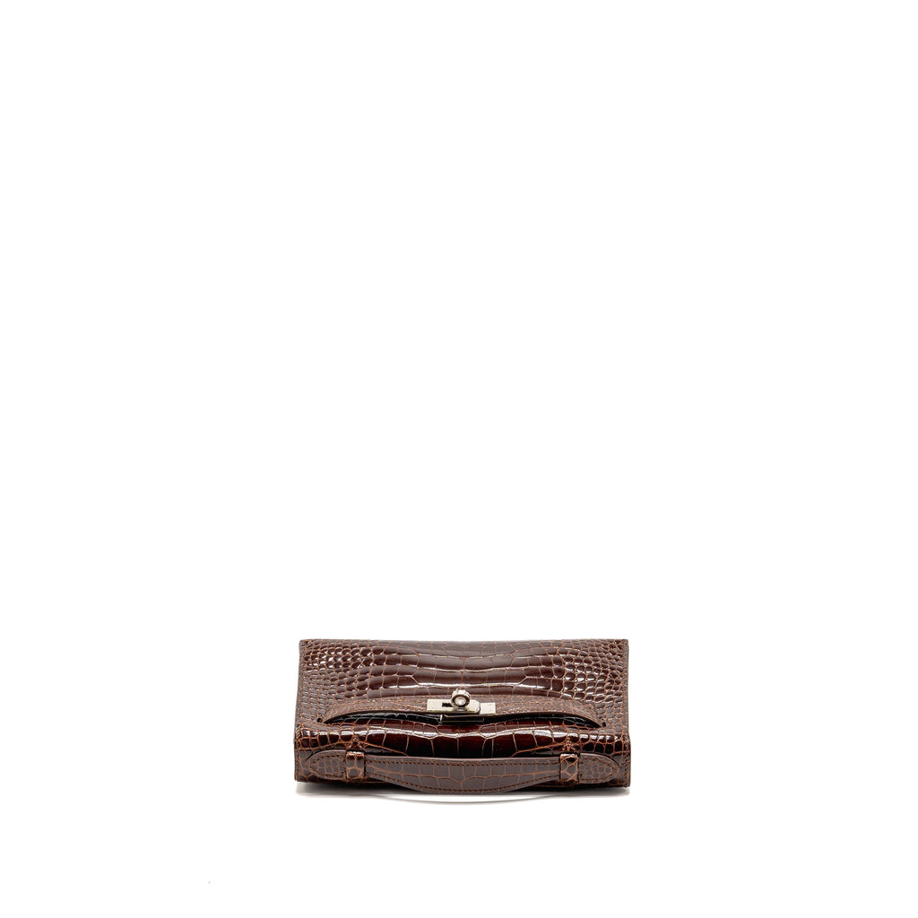 HERMES KELLY POCHETTE SHINY ALLIGATOR MISSISSIPPIENSIS 33 MIEL SHW SQUARE M
