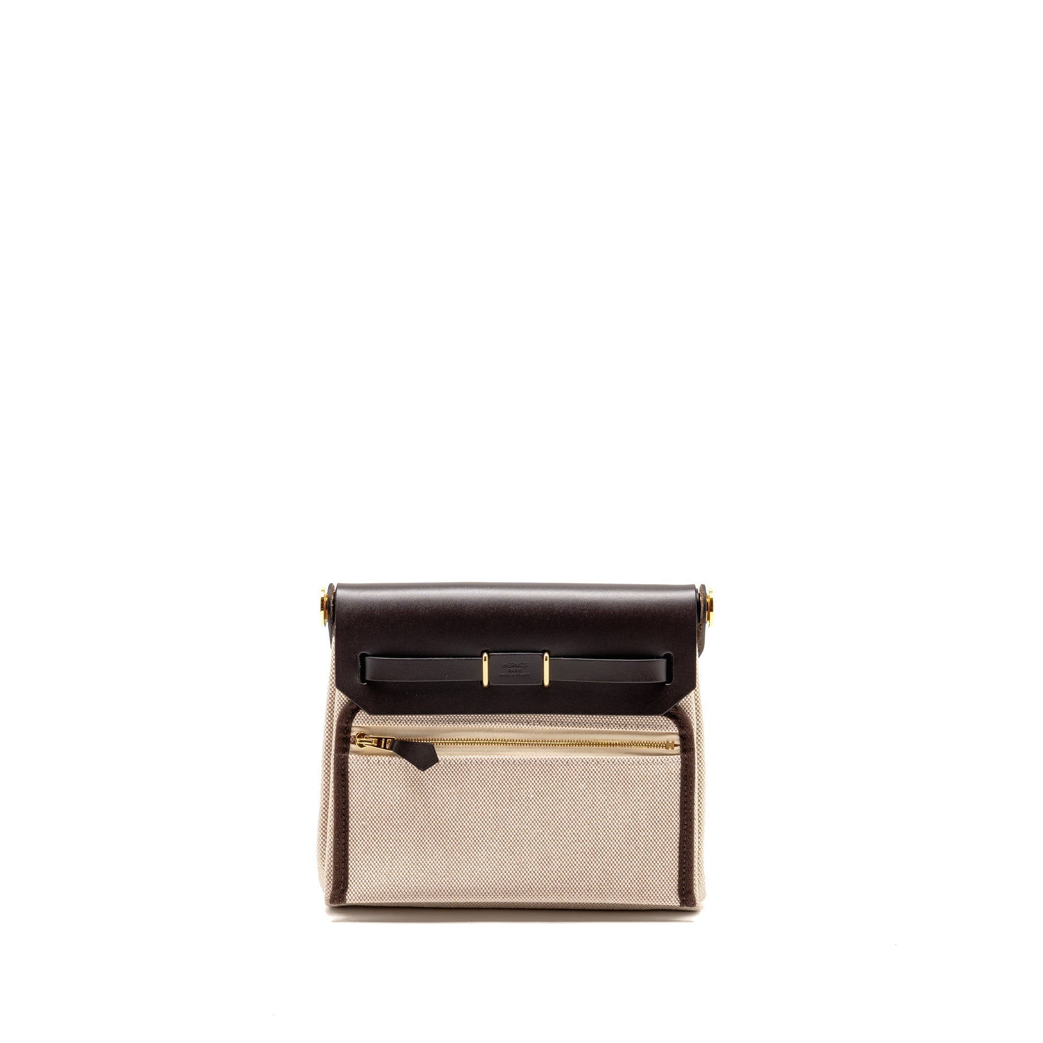 HERMES HERBAGMINI CANVAS/HUNTER LEATHER ECRU-BEIGE/EBENE GHW
