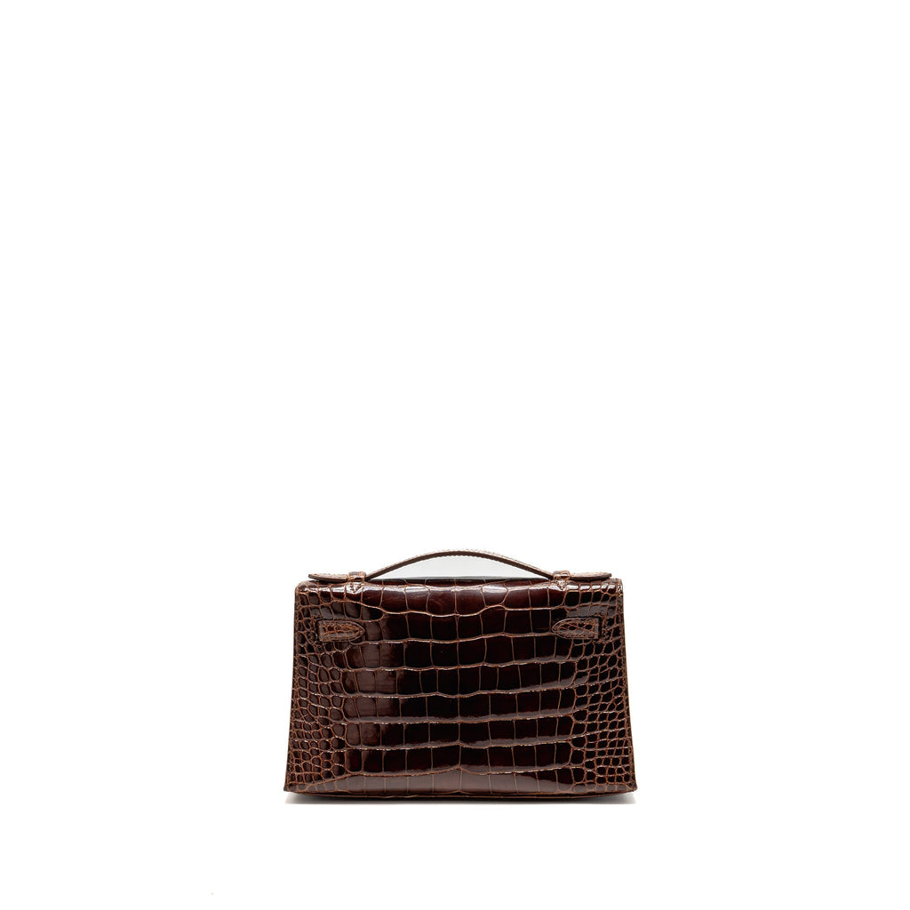 HERMES KELLY POCHETTE SHINY ALLIGATOR MISSISSIPPIENSIS 33 MIEL SHW SQUARE M