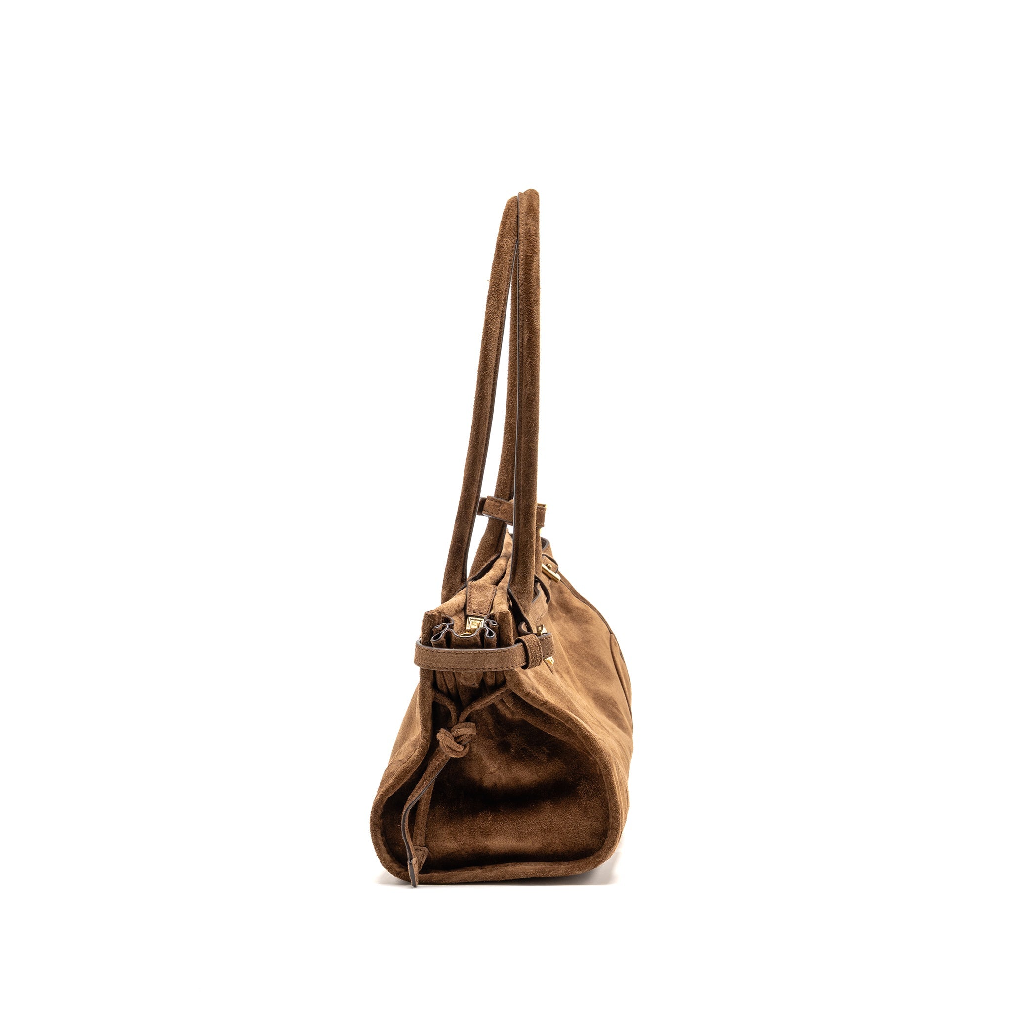 PRADA MEDIUM BONNIE HANDBAG SUEDE LEATHER BROWN GHW