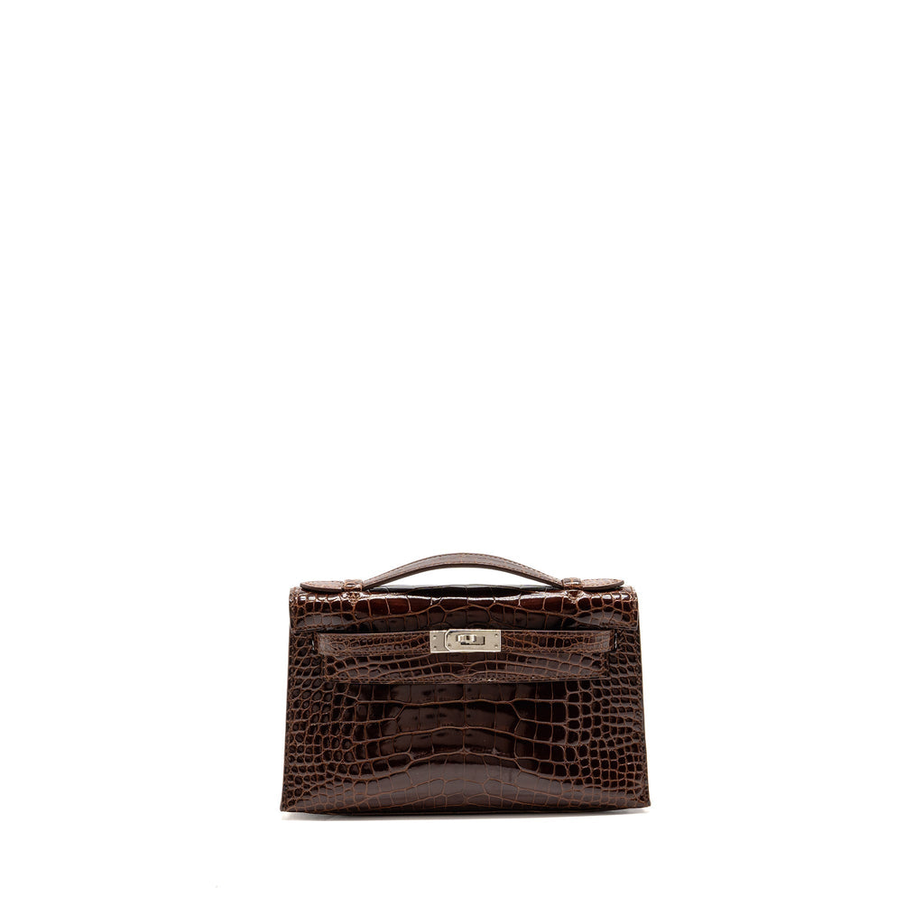 HERMES KELLY POCHETTE SHINY ALLIGATOR MISSISSIPPIENSIS 33 MIEL SHW SQUARE M