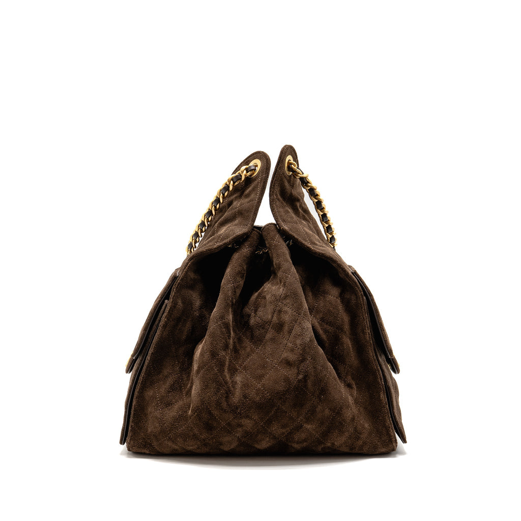 Chanel Medium 25 bag suede leather brown GHW (microchip)
