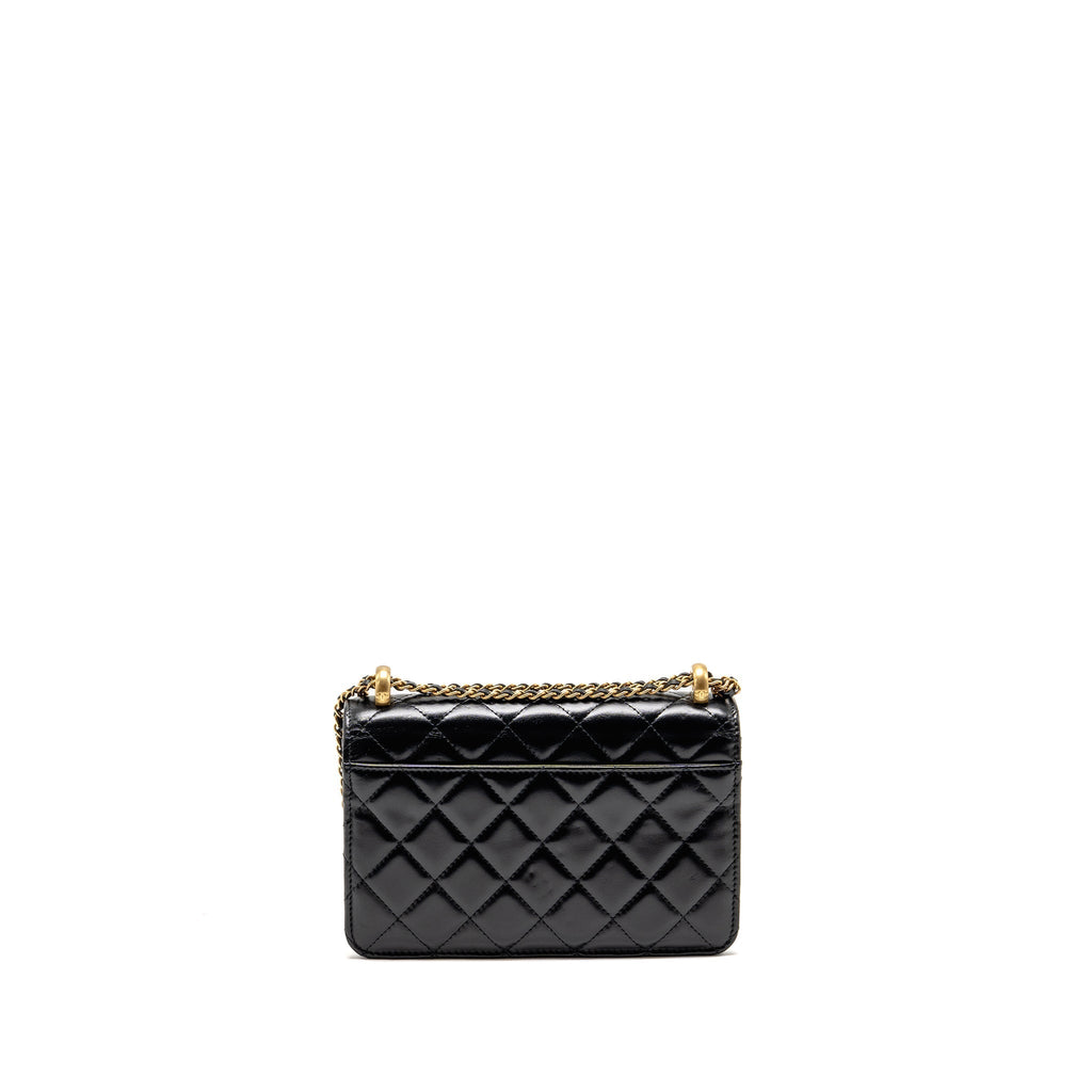 CHANEL GOLD CRUSH WALLET ON CHAIN CALFSKIN BLACK GHW (MICROCHIP)