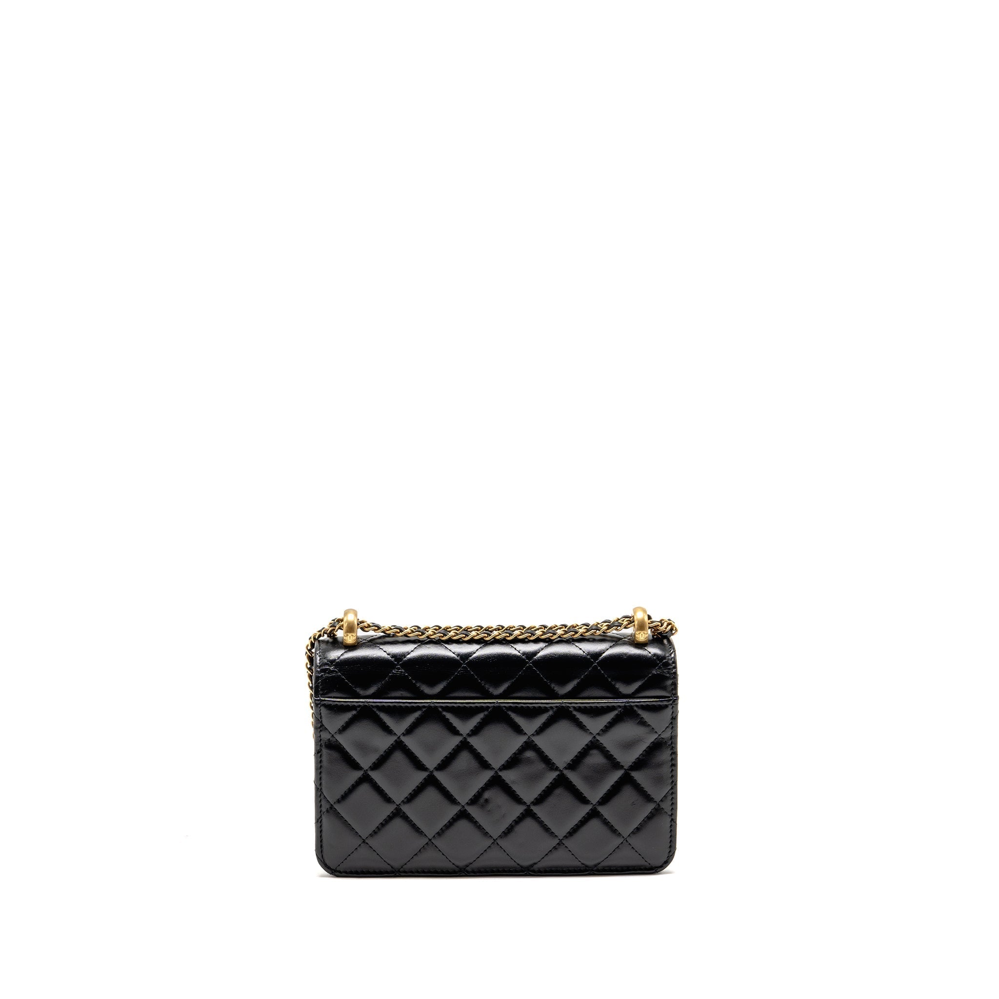 CHANEL GOLD CRUSH WALLET ON CHAIN CALFSKIN BLACK GHW (MICROCHIP)