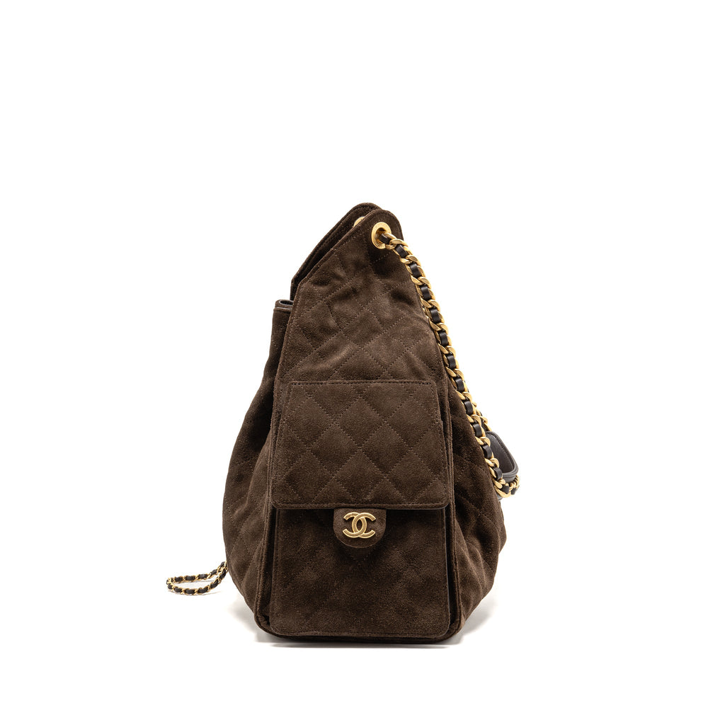 Chanel Medium 25 bag suede leather brown GHW (microchip)