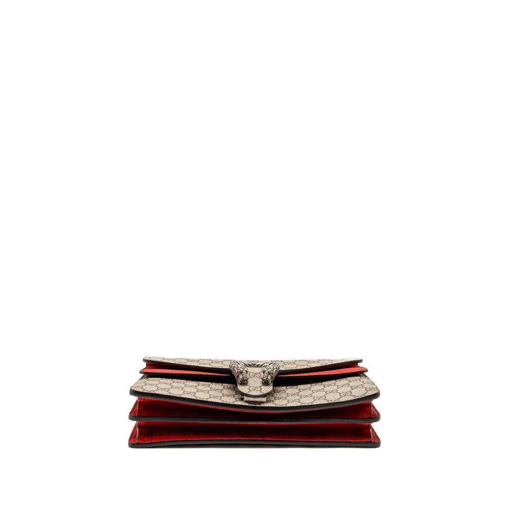 GUCCI SMALL DIONYSUS SHOULDER BAG GG SUPREME CANVAS/SUEDE RED SHW