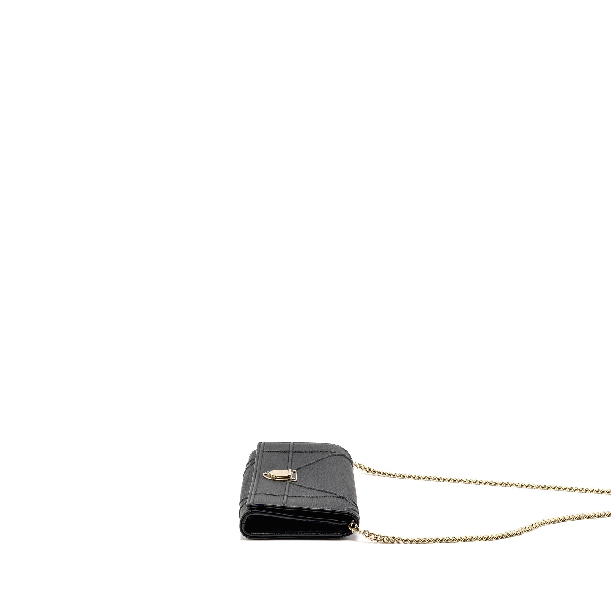 DIOR DIORAMA WALLET WITH CHAIN CALFSKIN BLACK GHW