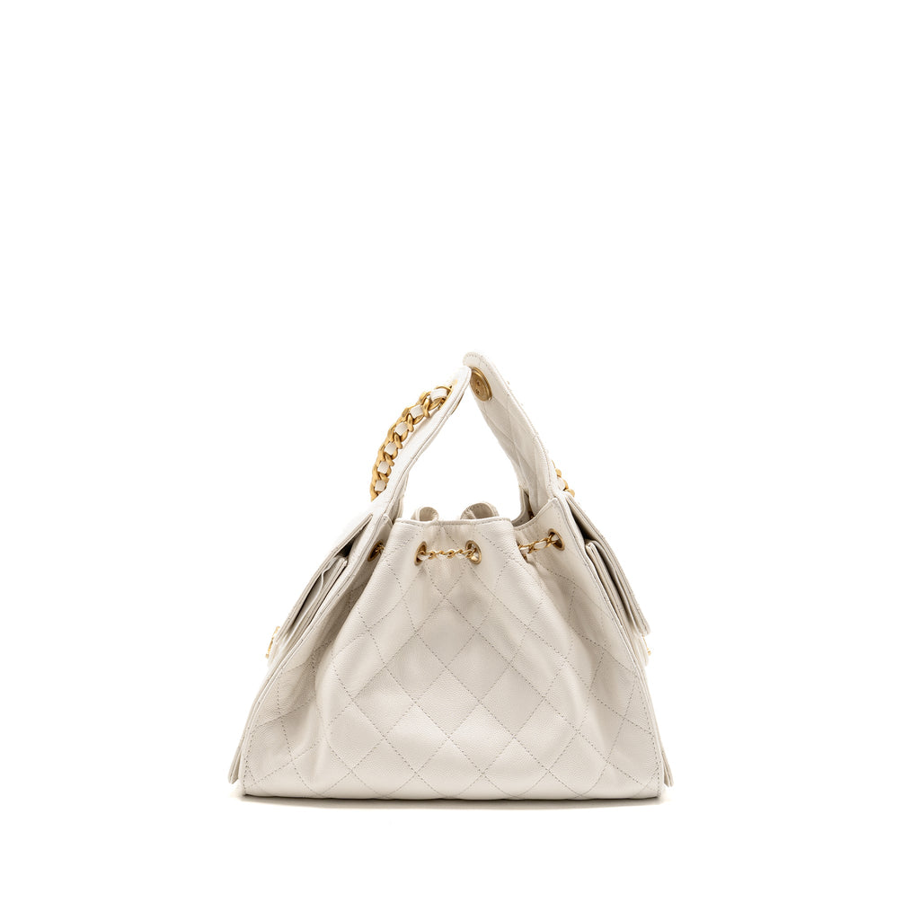 Chanel Small 25 Bag Caviar White GHW (Microchip)