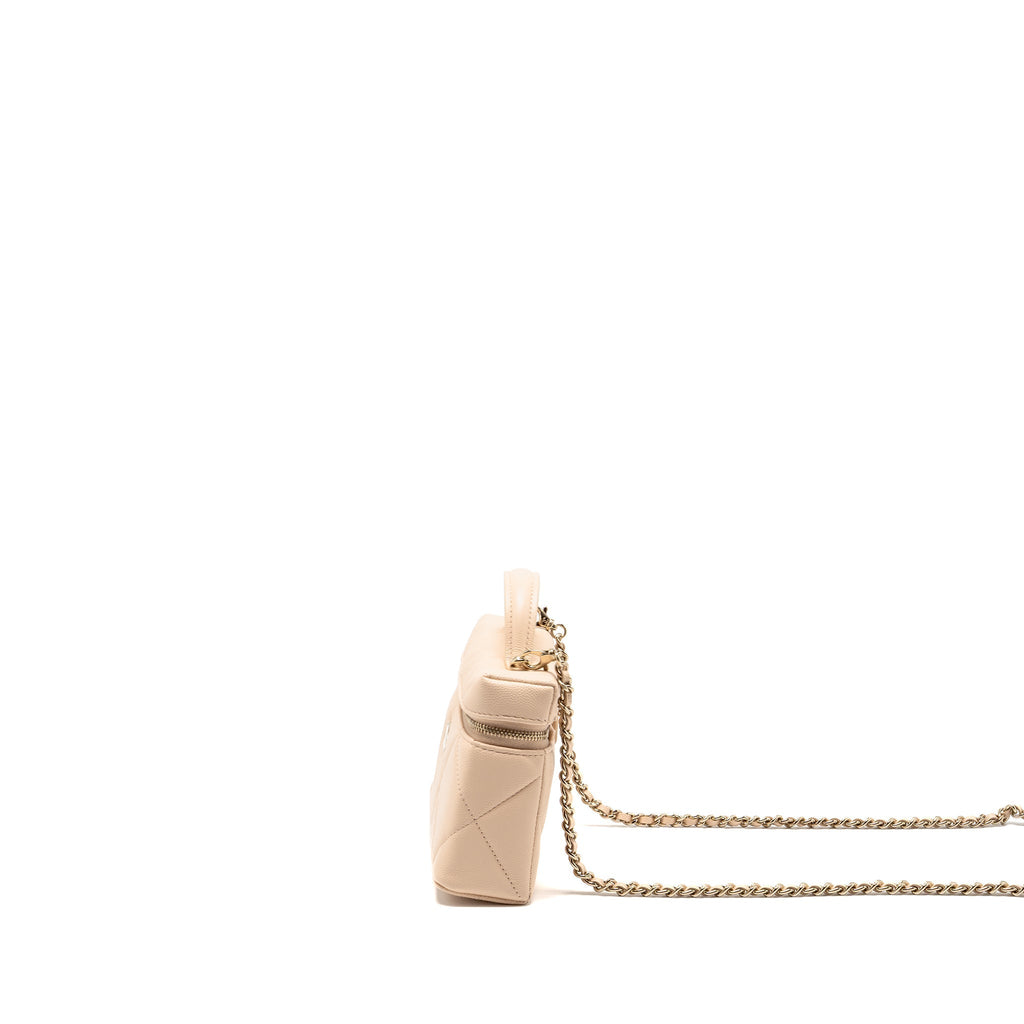 CHANEL 25K CC TOP HANDLE VANITY WITH CHAIN CAVIAR BEIGE LGHW (MICROCHIP)