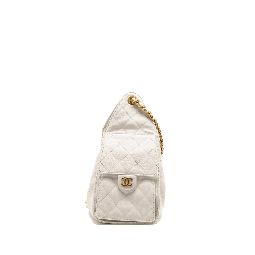 Chanel Small 25 Bag Caviar White GHW (Microchip)