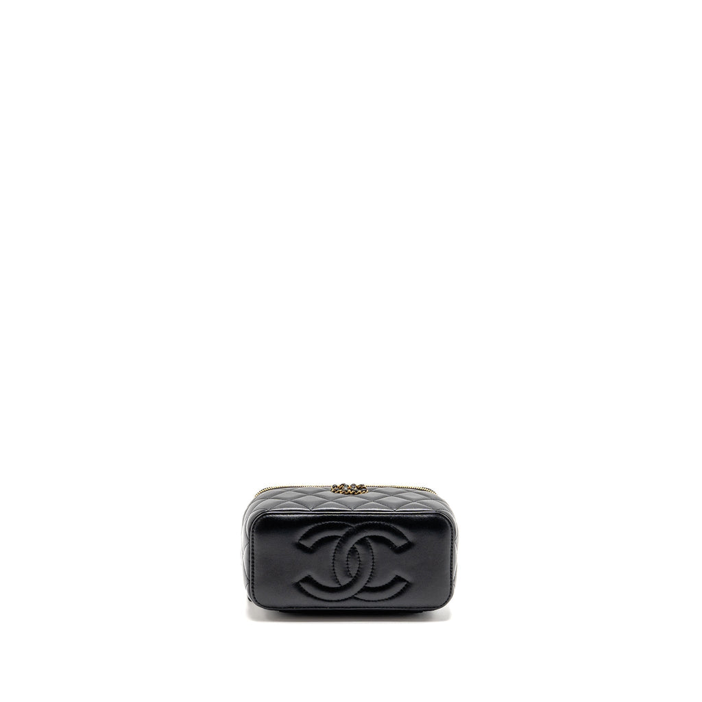 CHANEL LETTER TWIST TOP HANDLE LONG VANITY WITH CHAIN LAMBSKIN BLACK GHW (MICROCHIP)