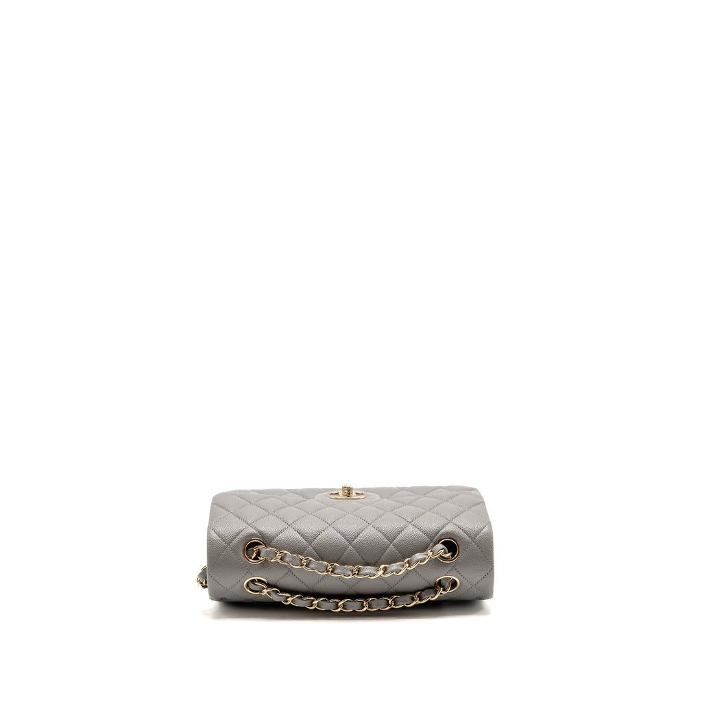 CHANEL SMALL CLASSIC DOUBLE FLAP BAG CAVIAR DARK GREY LGHW (MICROCHIP)