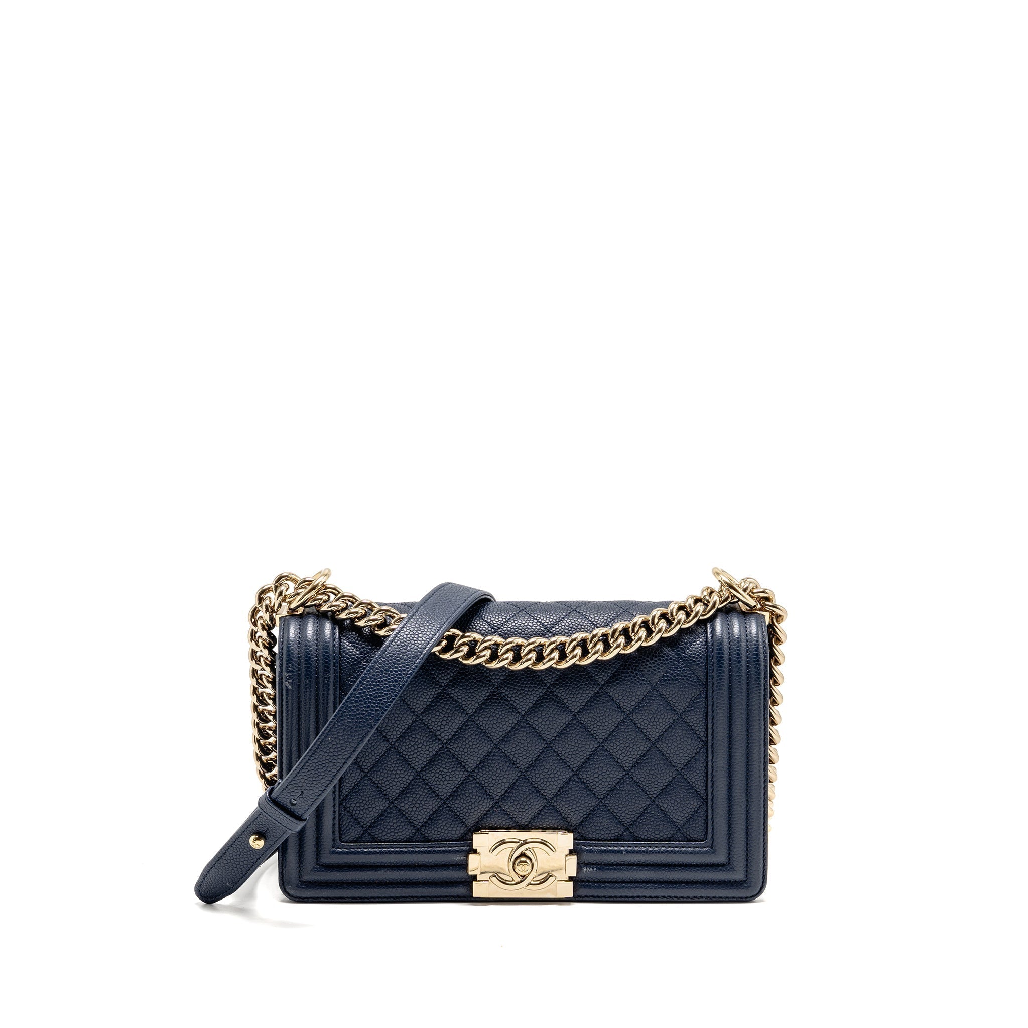 CHANEL MEDIUM BOY BAG CAVIAR NAVY LGHW