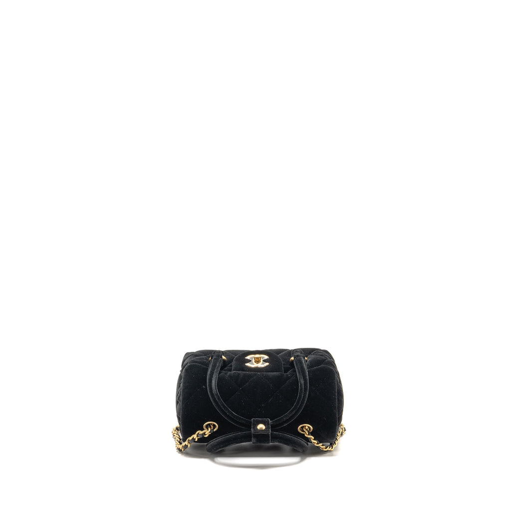 CHANEL MINI BOWLING CLUTCH WITH CHAIN VELVET BLACK GHW (MICROCHIP)
