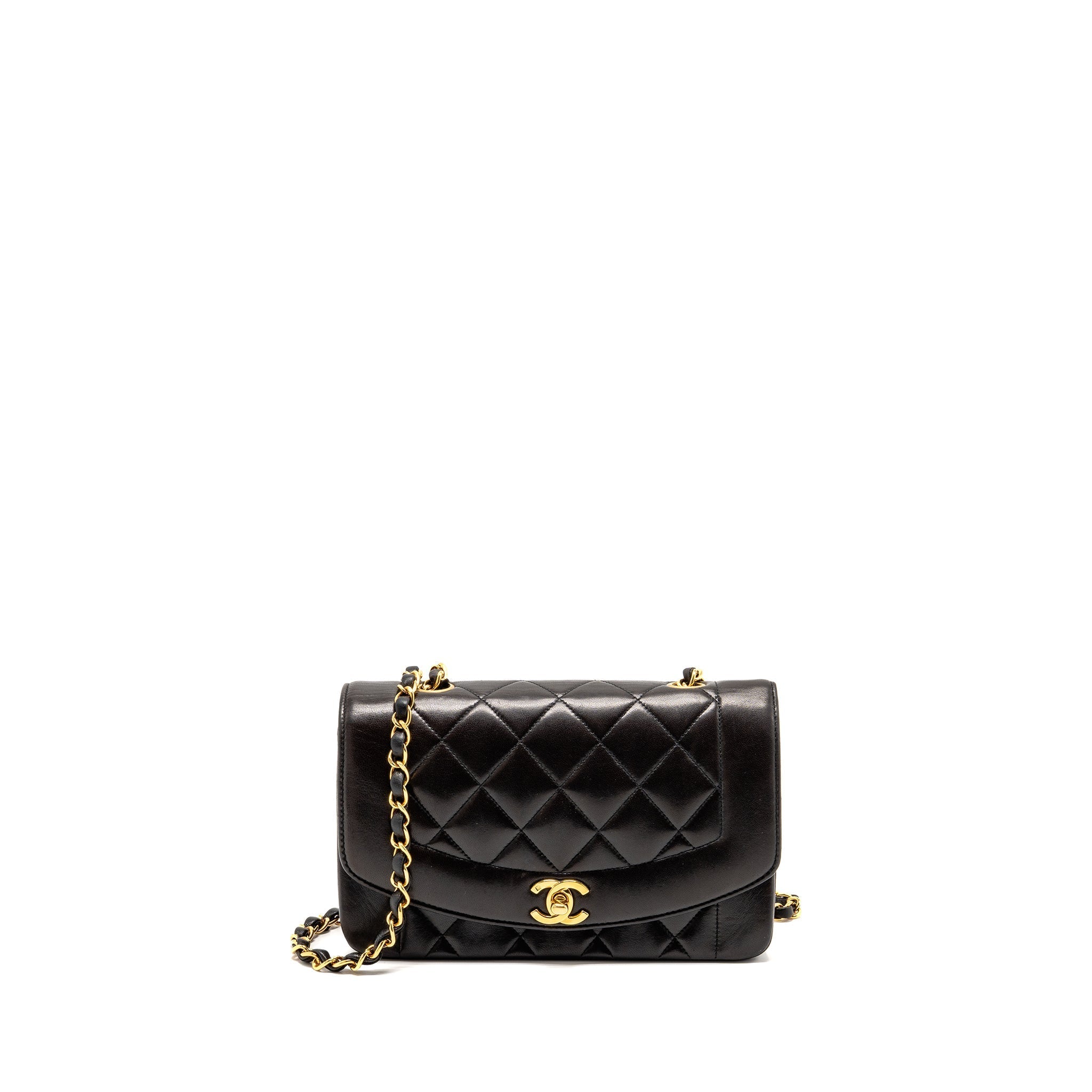 CHANEL VINTAGE SMALL DIANA QUILTED FLAP BAG LAMBSKIN BLACK GHW