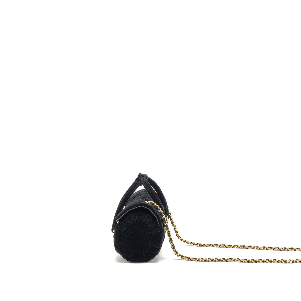 CHANEL MINI BOWLING CLUTCH WITH CHAIN VELVET BLACK GHW (MICROCHIP)