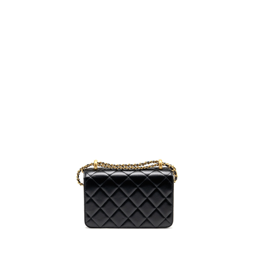 CHANEL GOLD CRUSH MINI FLAP BAG CALFSKIN BLACK GHW (MICROCHIP)