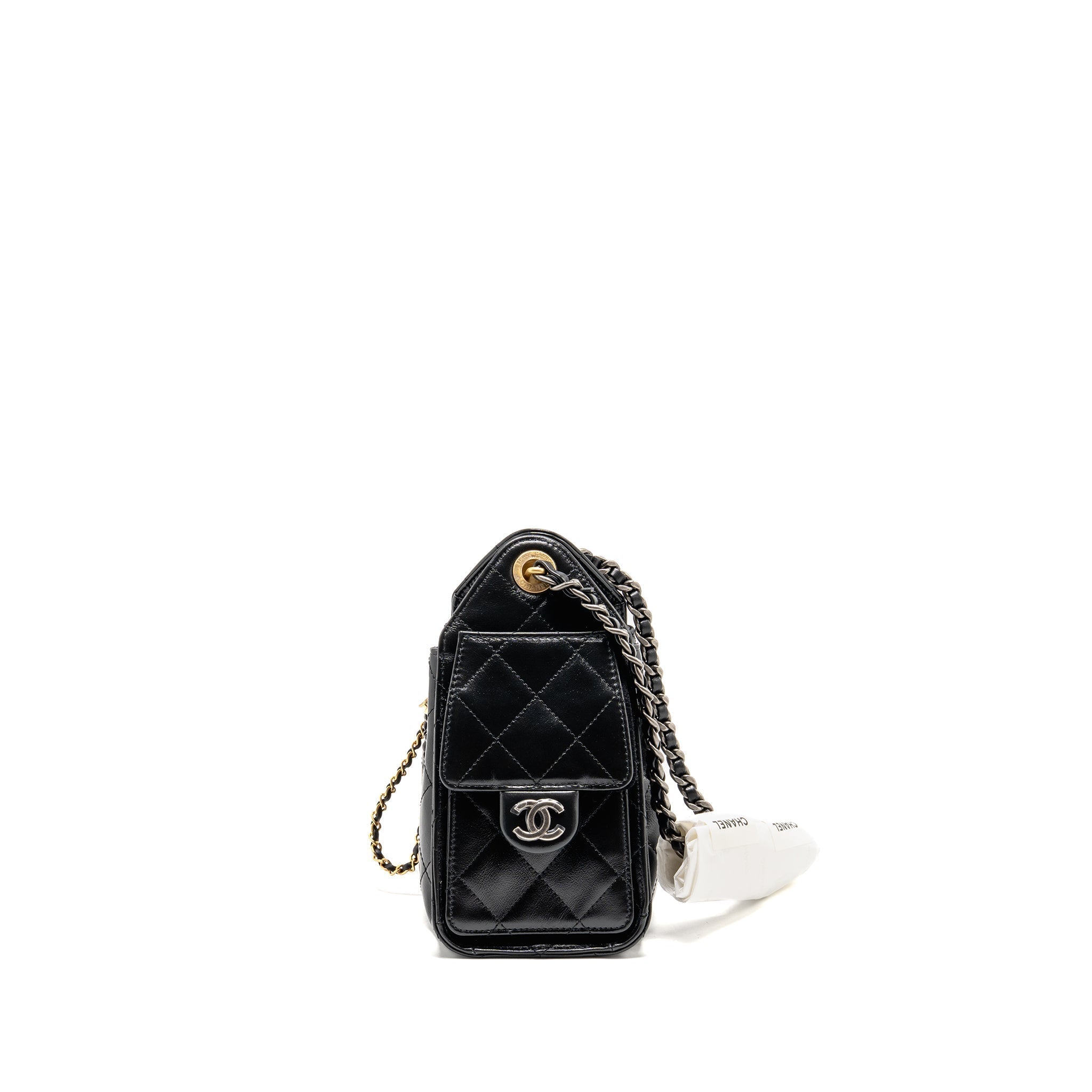 CHANEL MINI 25 BAG AGED CALFSKIN BLACK MULTICOLOUR HARDWARE (MICROCHIP)