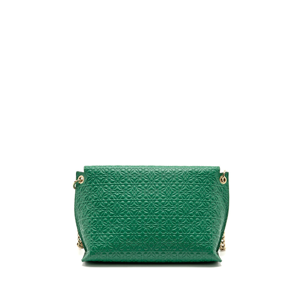 LOEWE AVENUE ANAGRAM CROSSBODY BAG EMBOSSED CALFSKIN GREEN GHW