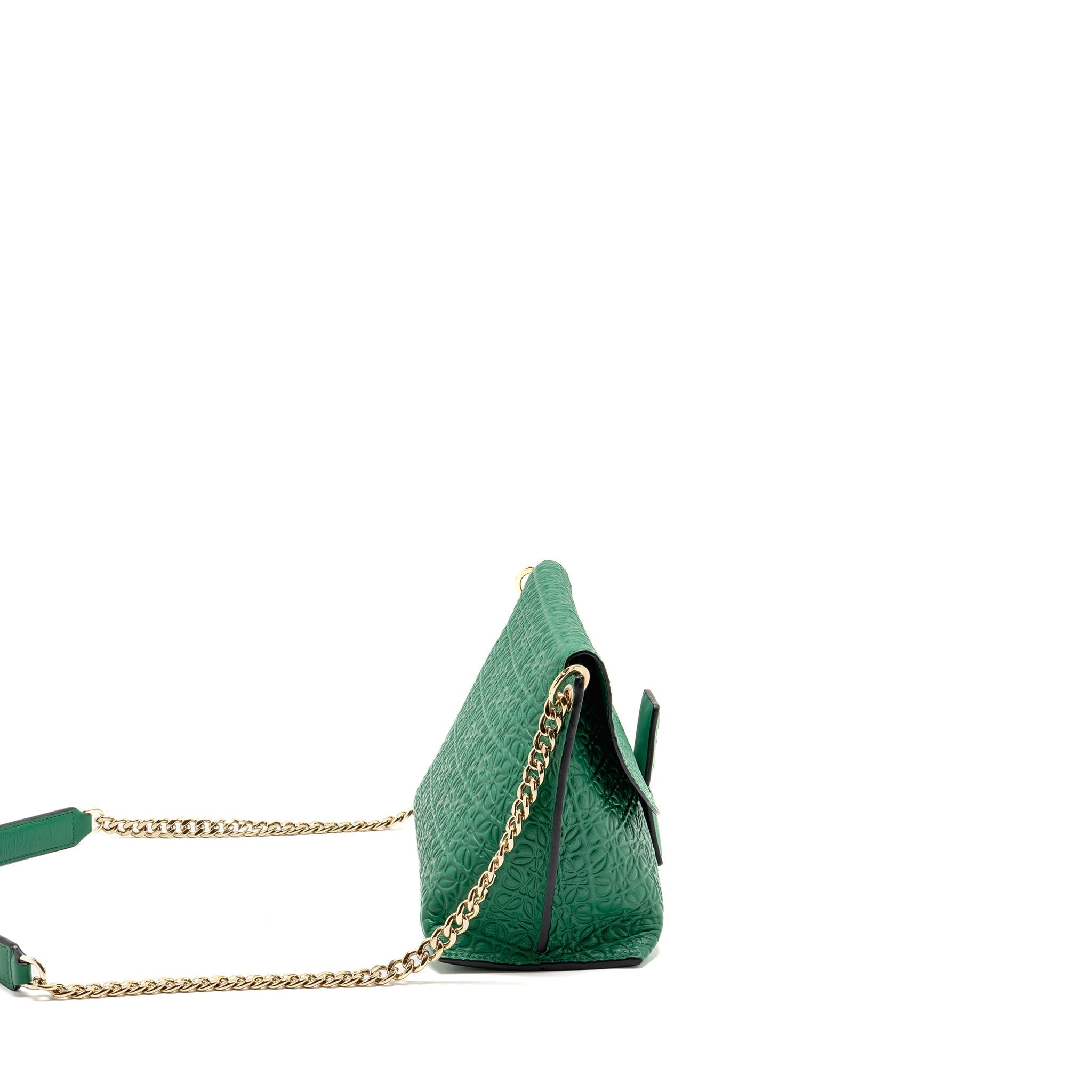 LOEWE AVENUE ANAGRAM CROSSBODY BAG EMBOSSED CALFSKIN GREEN GHW