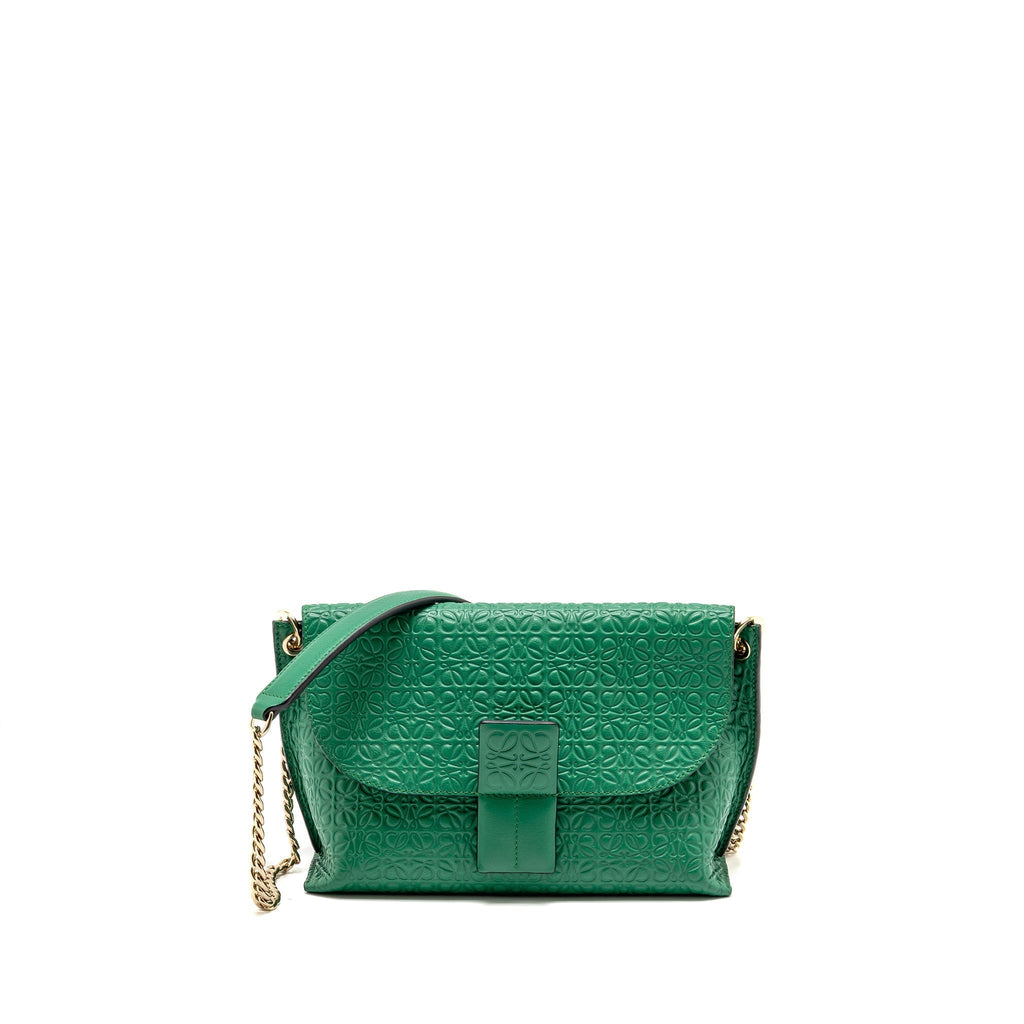 LOEWE AVENUE ANAGRAM CROSSBODY BAG EMBOSSED CALFSKIN GREEN GHW
