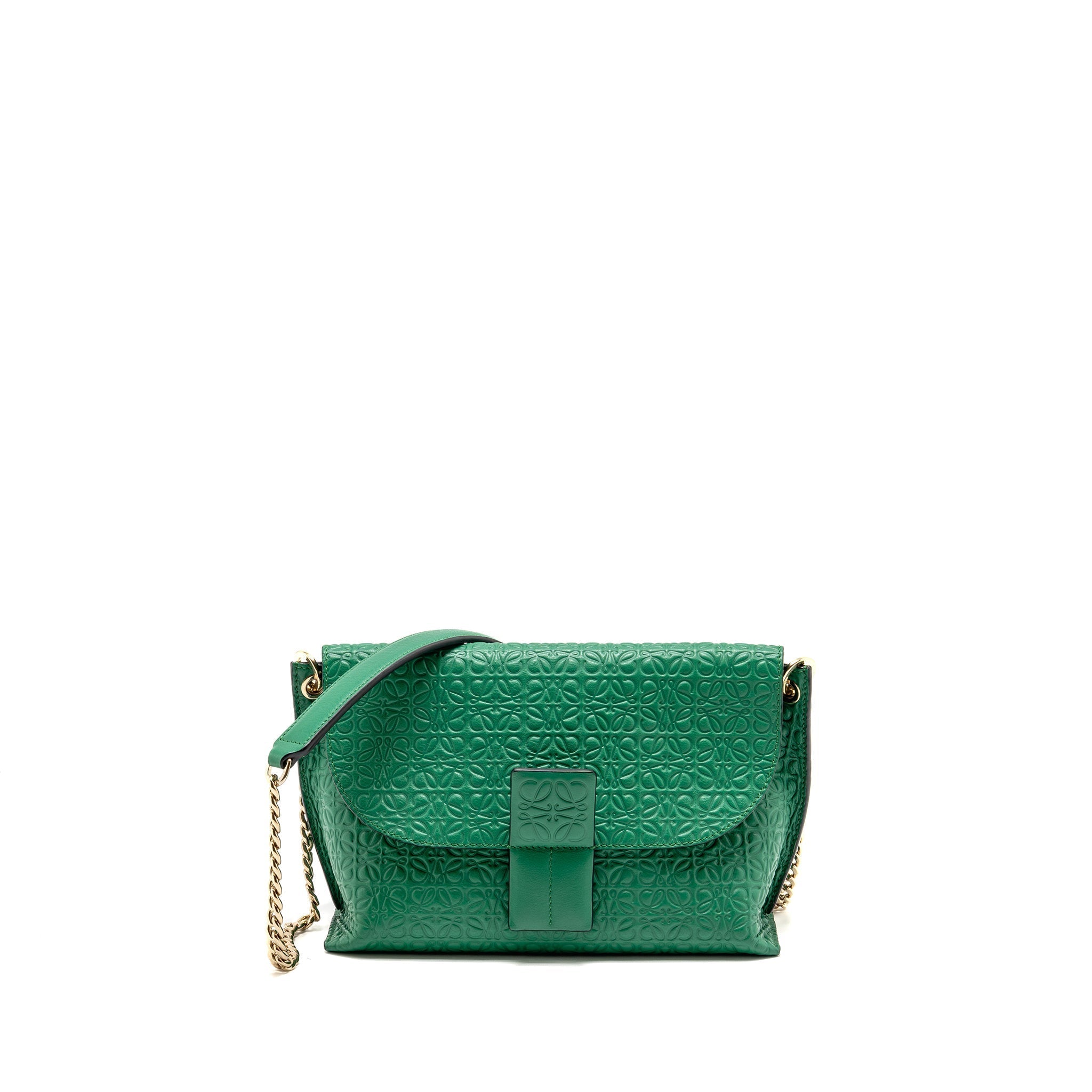 LOEWE AVENUE ANAGRAM CROSSBODY BAG EMBOSSED CALFSKIN GREEN GHW